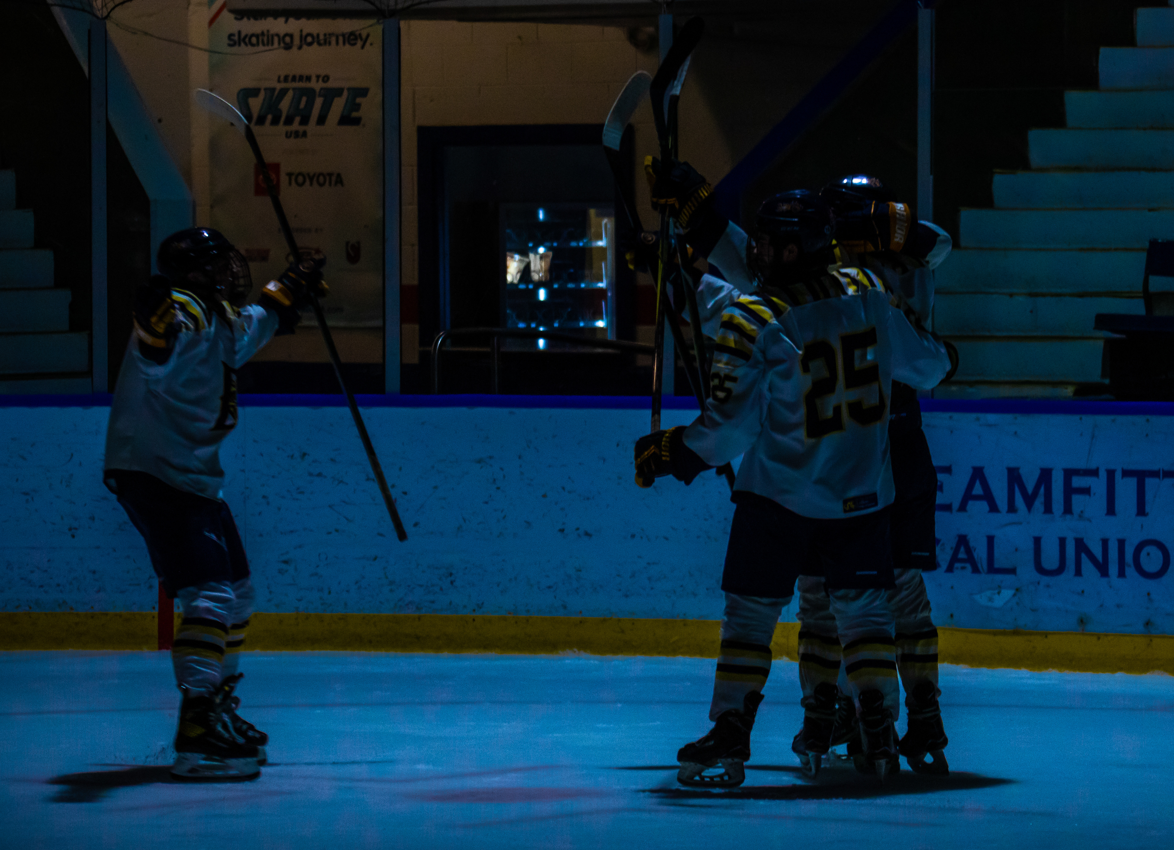 Drexel D2 Players celebrating after a game-tying goal on 