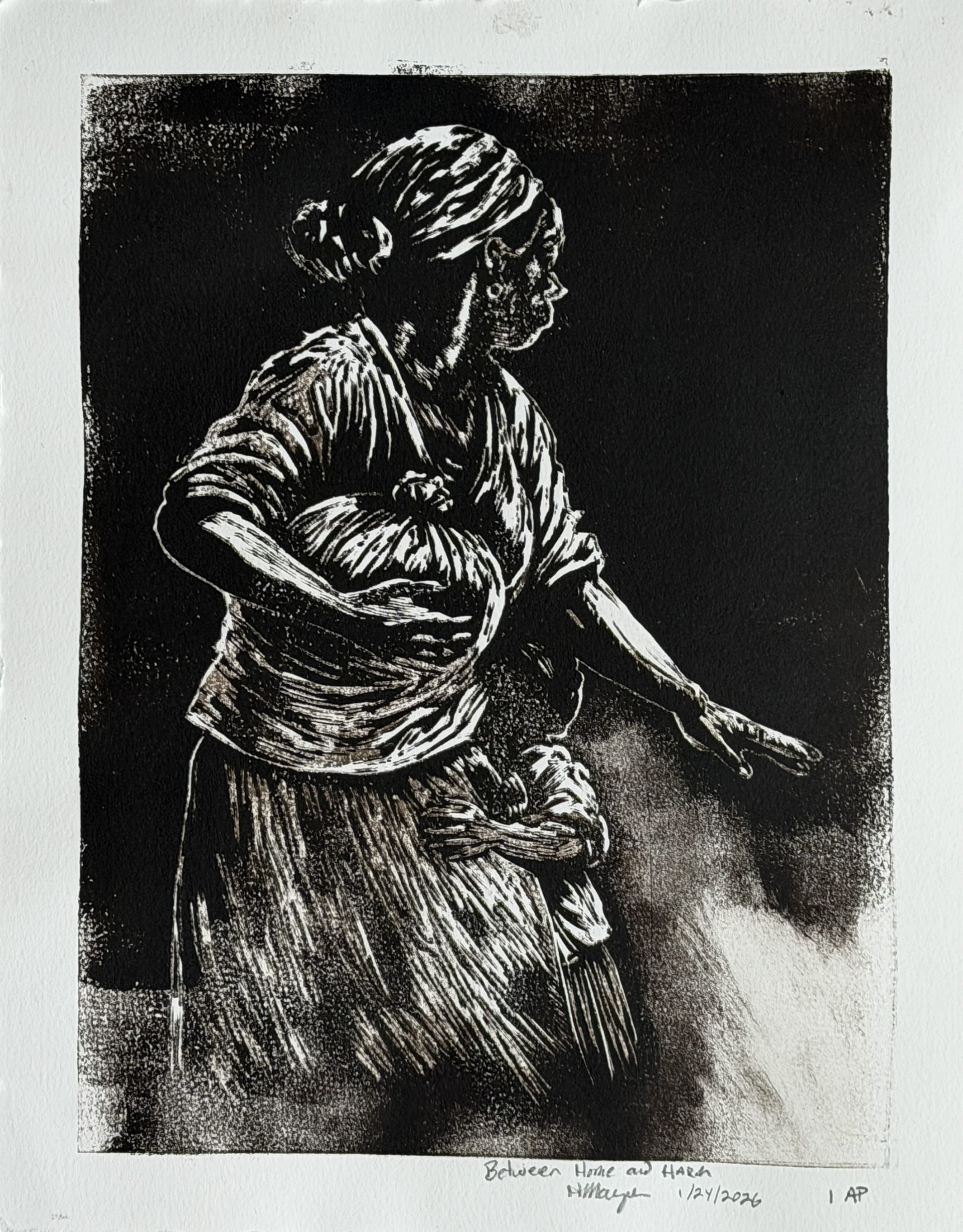Between Home and Harm: 11" x 14" Linoleum Block Print : Limited Edition 1 Print and 1 Artist Proof