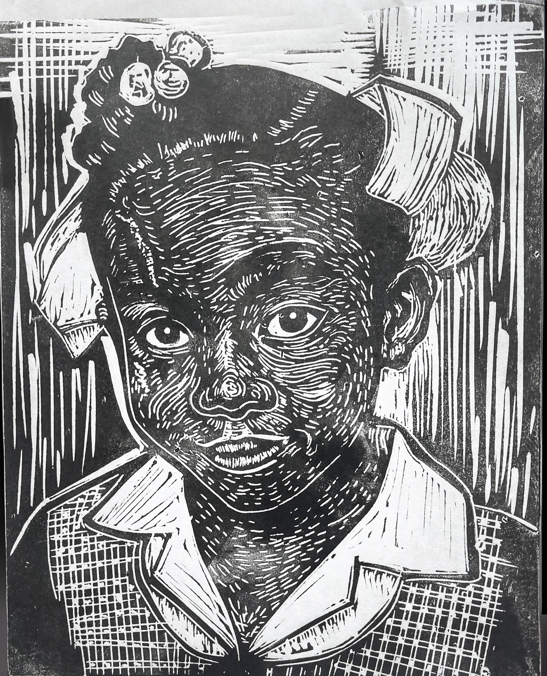 Girl from Port-au-Prince | Linoleum relief print, hand-pulled, 8 x 10 in | Edition of 15