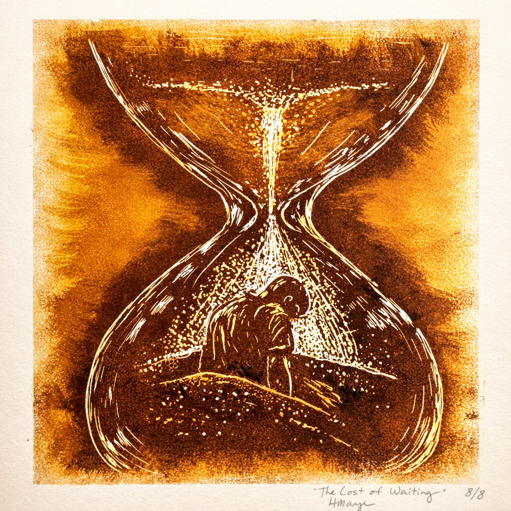 The Cost of Waiting | Linoleum Block Reduction Print | 11" x 14"
