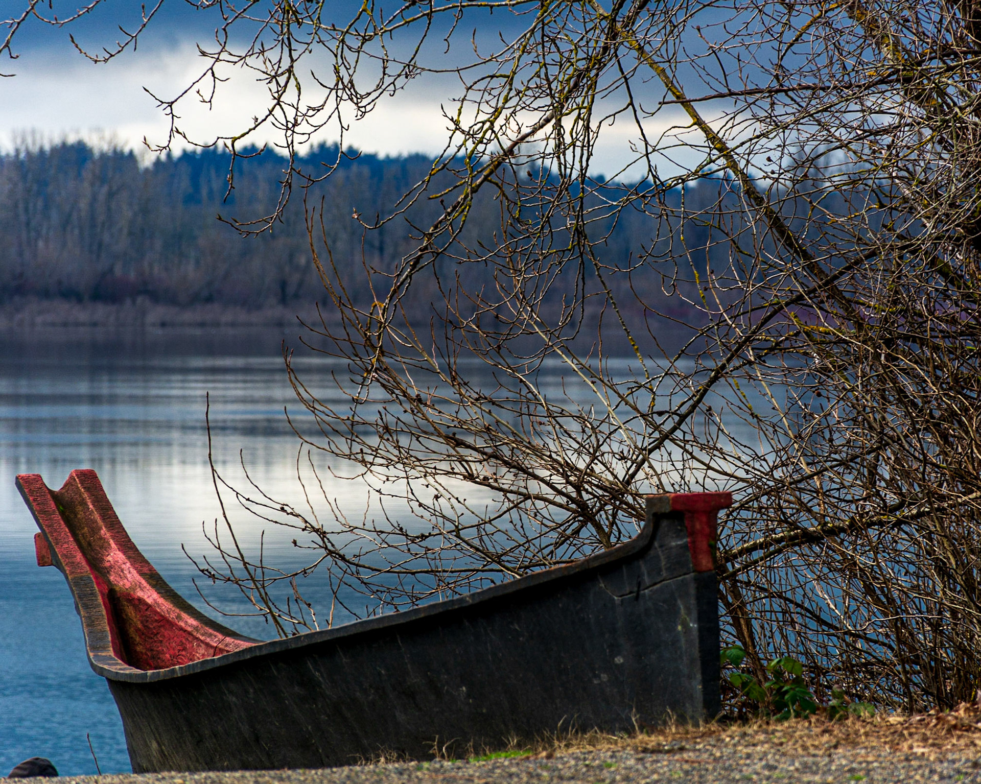 February 2. Boat off the Water.  Cottonwood Beach, Captain William Clark Park, Washougal, Washington, United States
