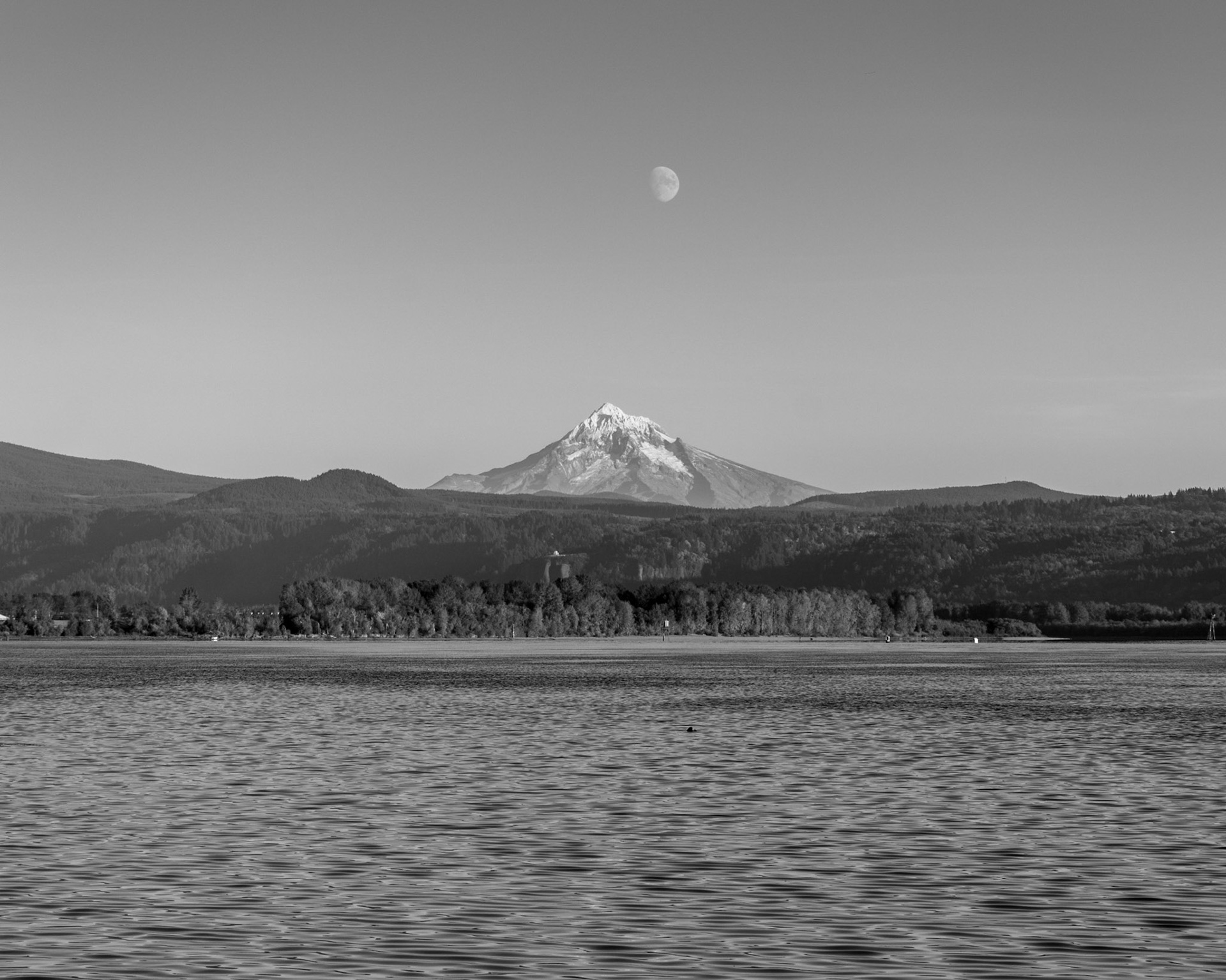 October 26. Moon and Mountain.  Washougal Waterfront Park, Washougal, Washington, United Statse