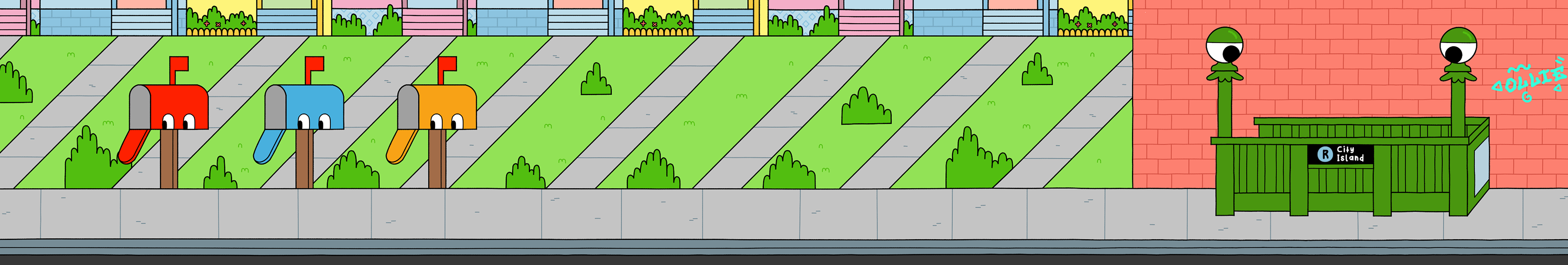 Homeville Mailboxes Pan - Background cleanup and layout, designed by Augenblick Studios