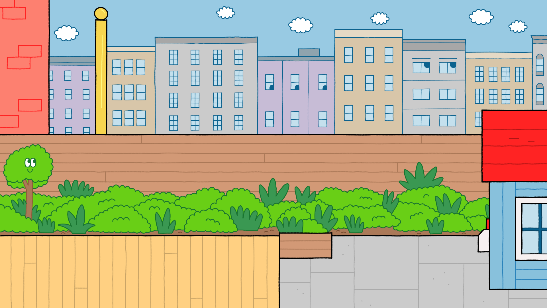Watt's Backyard Sideview - Background cleanup, designed by Augenblick Studios