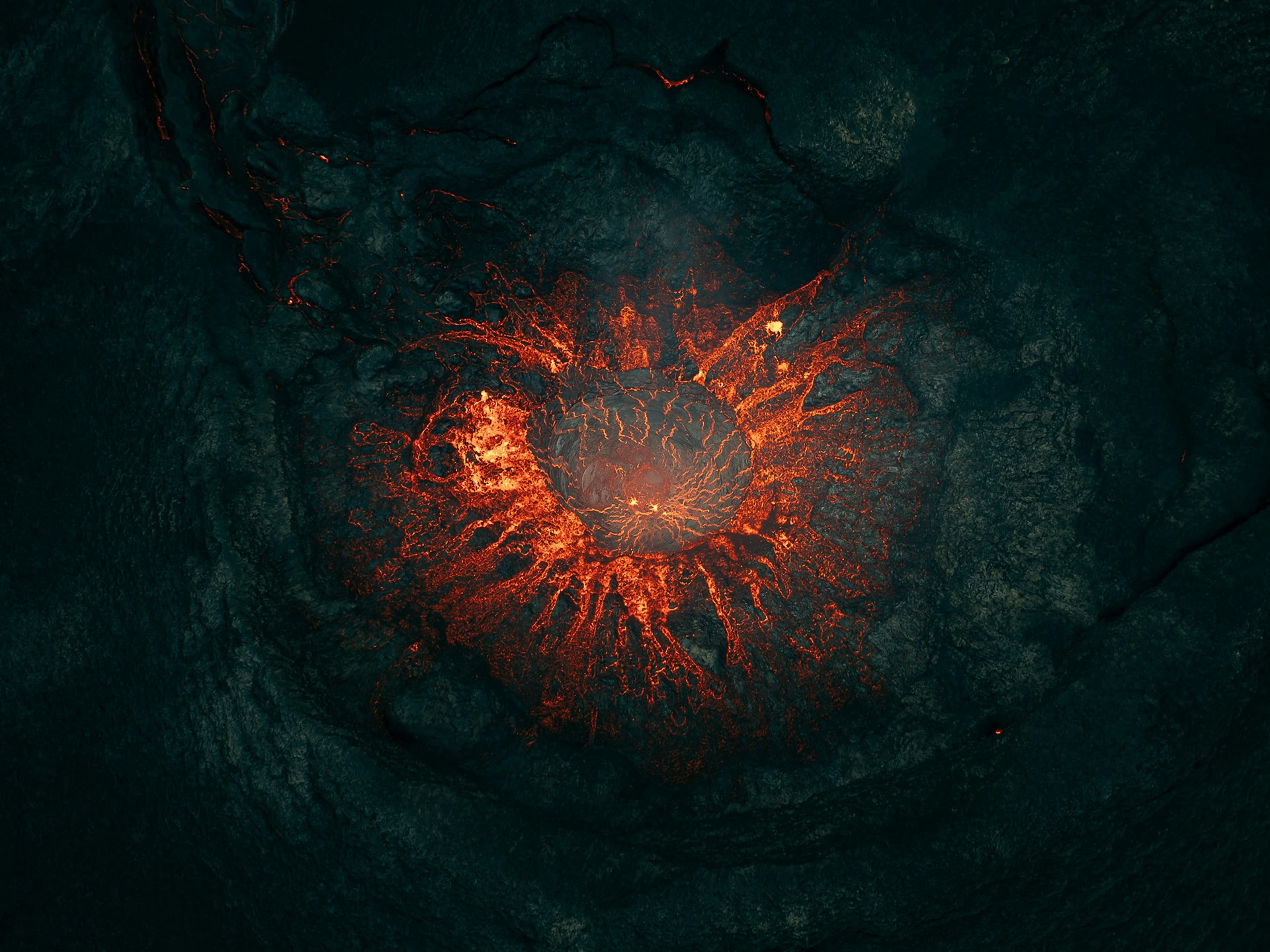 The inside of a Volcano photographed from the air