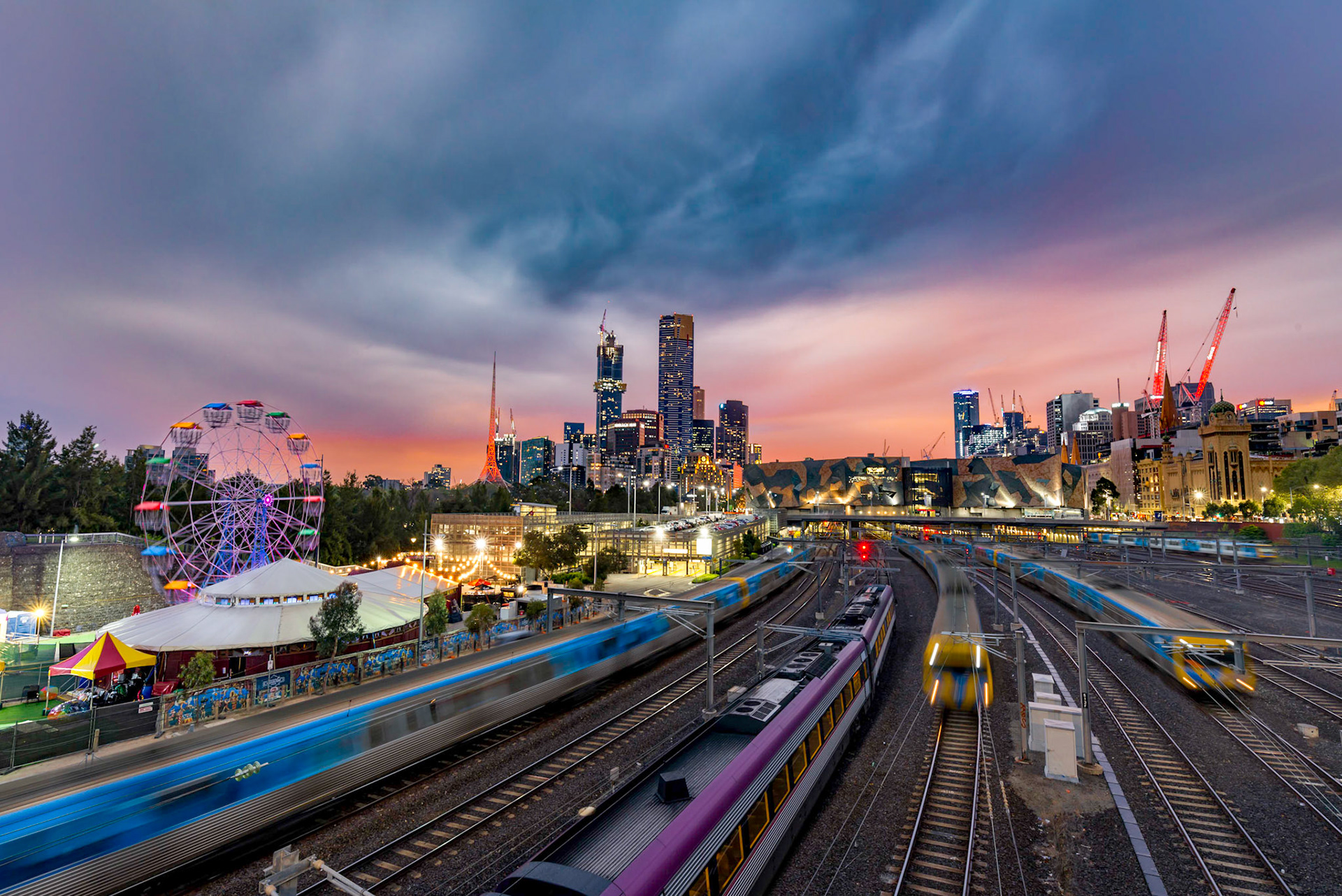 Sunset over the Flinders St Train Yards - Melbourne, Victoria
