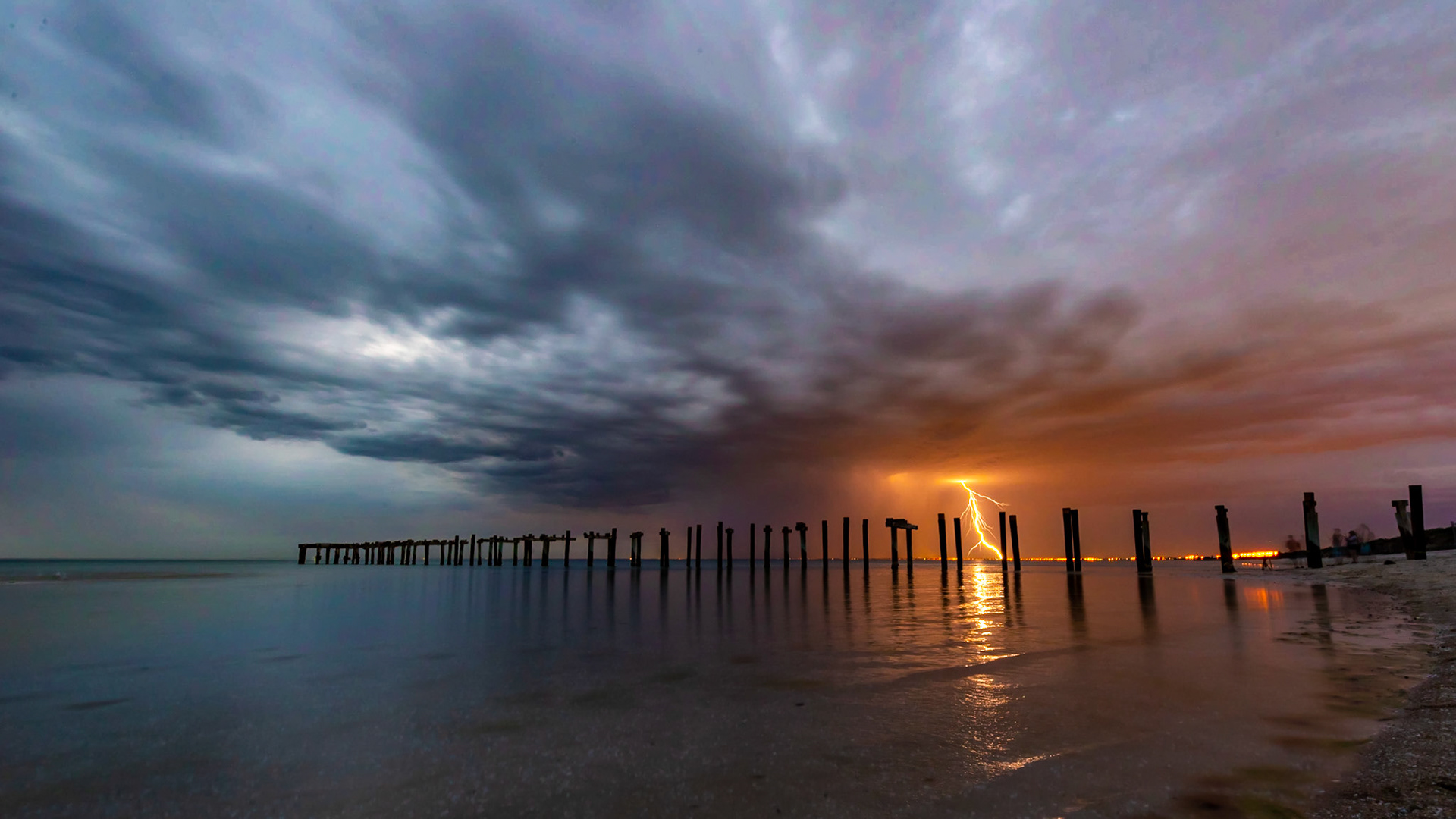 Lightning over Seaford Pier During Reconstruction - Seaford, Victoria