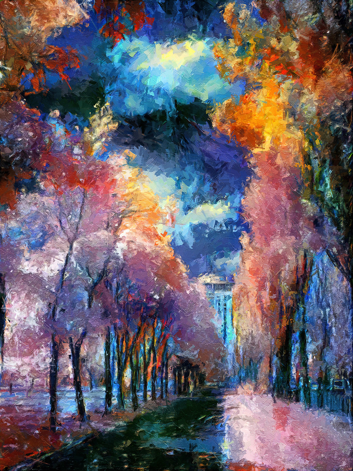 Rusanovskaya embankment, Kyiv, Ukraine. From the "Infrared World" series. The author's infrared photograph was transformed with the help of a neural network, then significantly improved in a graphics editor.