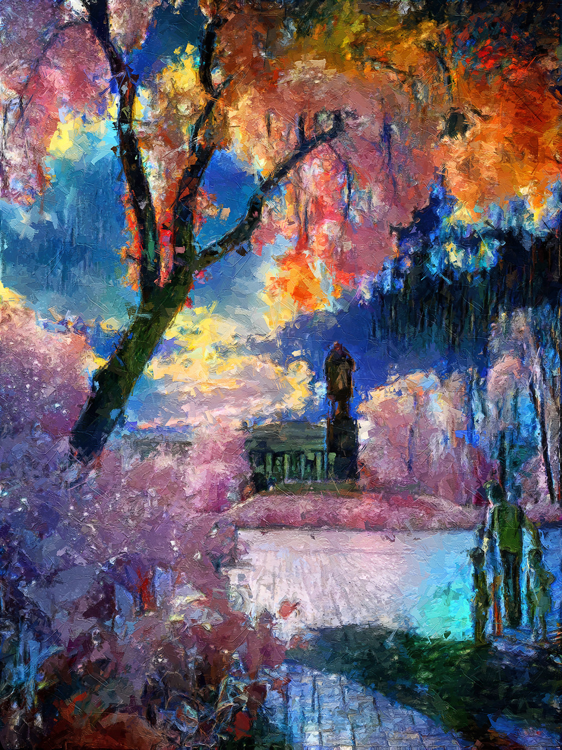 Park near Shevchenko University, Kyiv, Ukraine. From the "Infrared World" series. The author's infrared photograph was transformed with the help of a neural network, then significantly improved in a graphics editor.