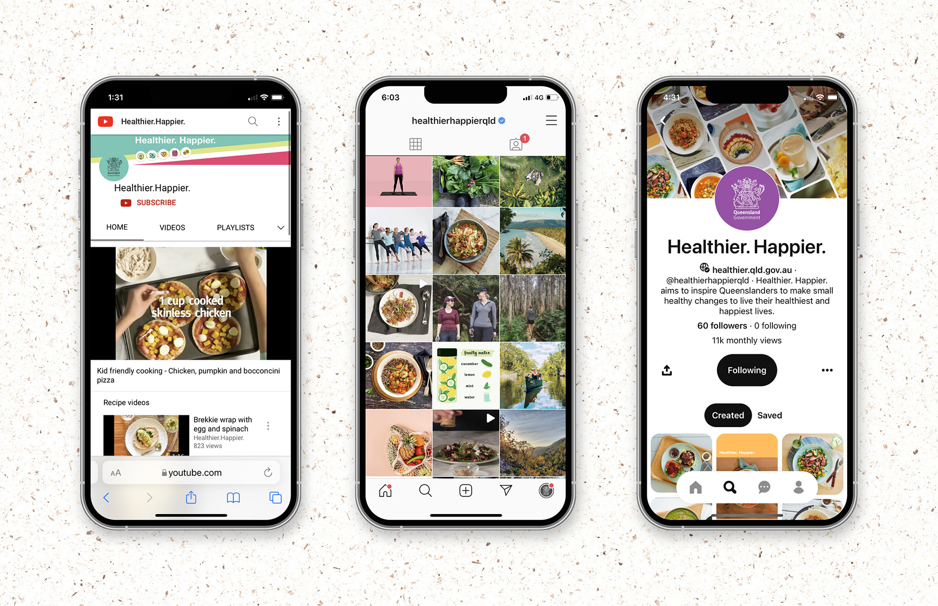 Image showing Pinterest, Instagram and YouTube content on phones