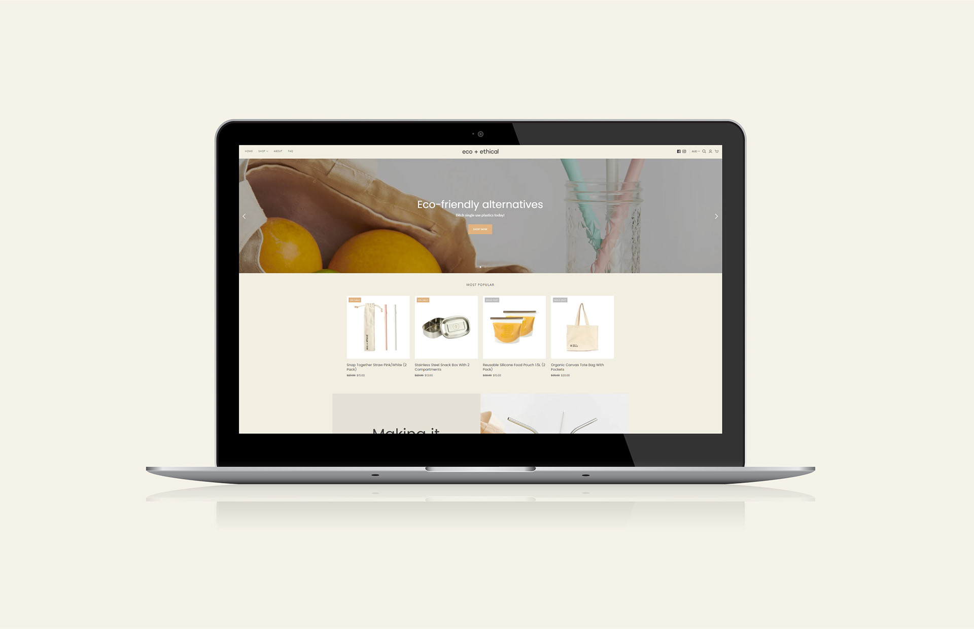 Image of laptop showing Eco and Ethical website