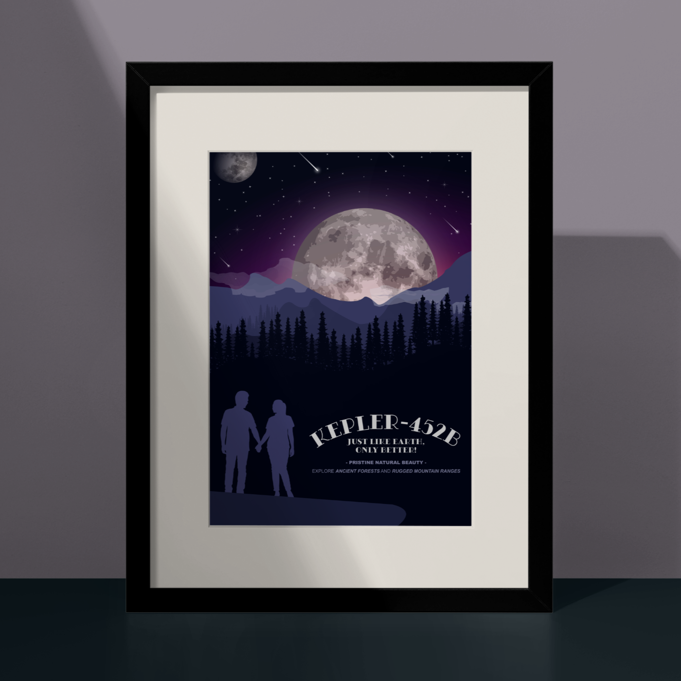 Photo of a poster for Kepler-452B in a frame