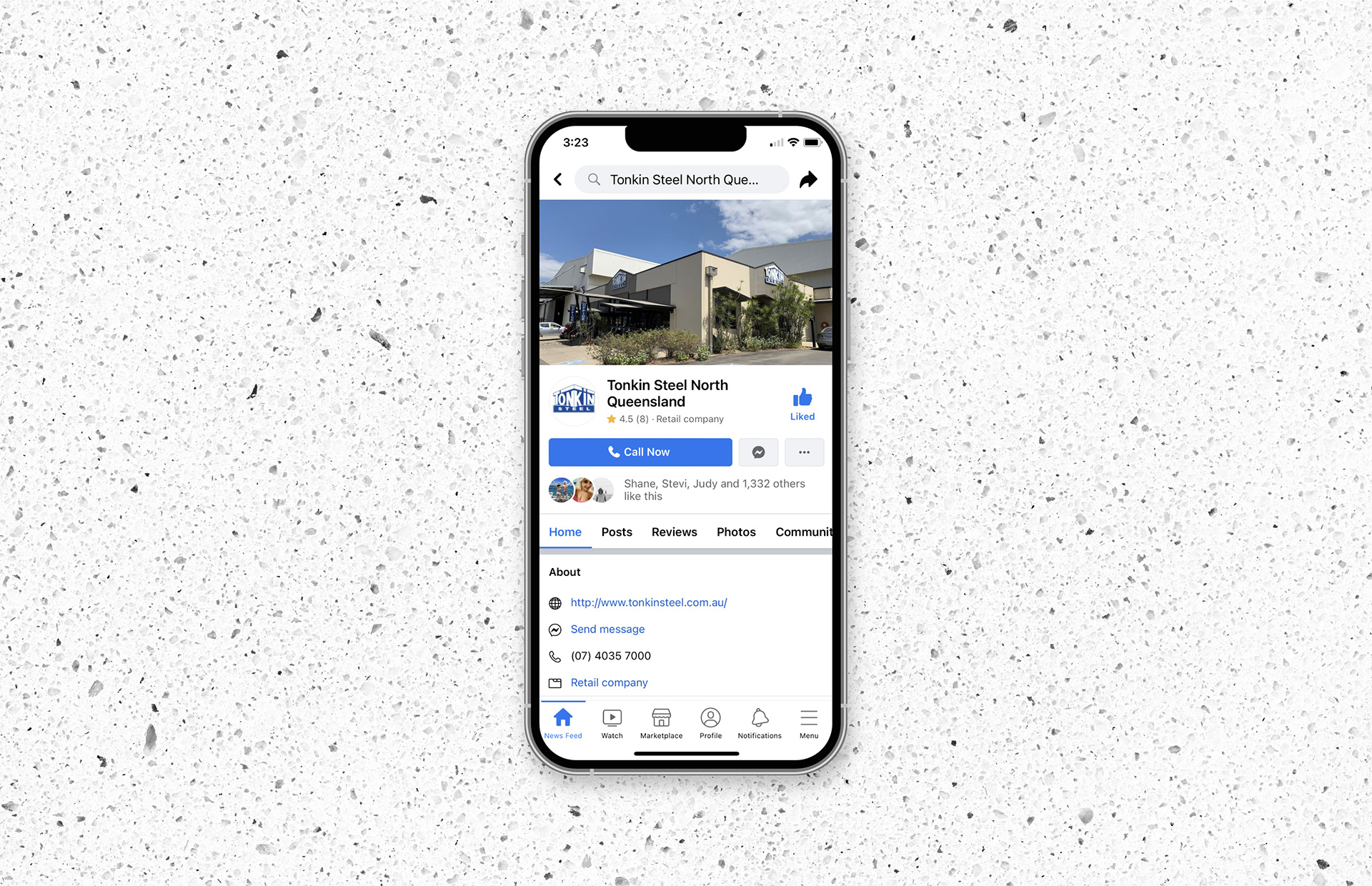 Image of Tonkin Steel Facebook page on phone