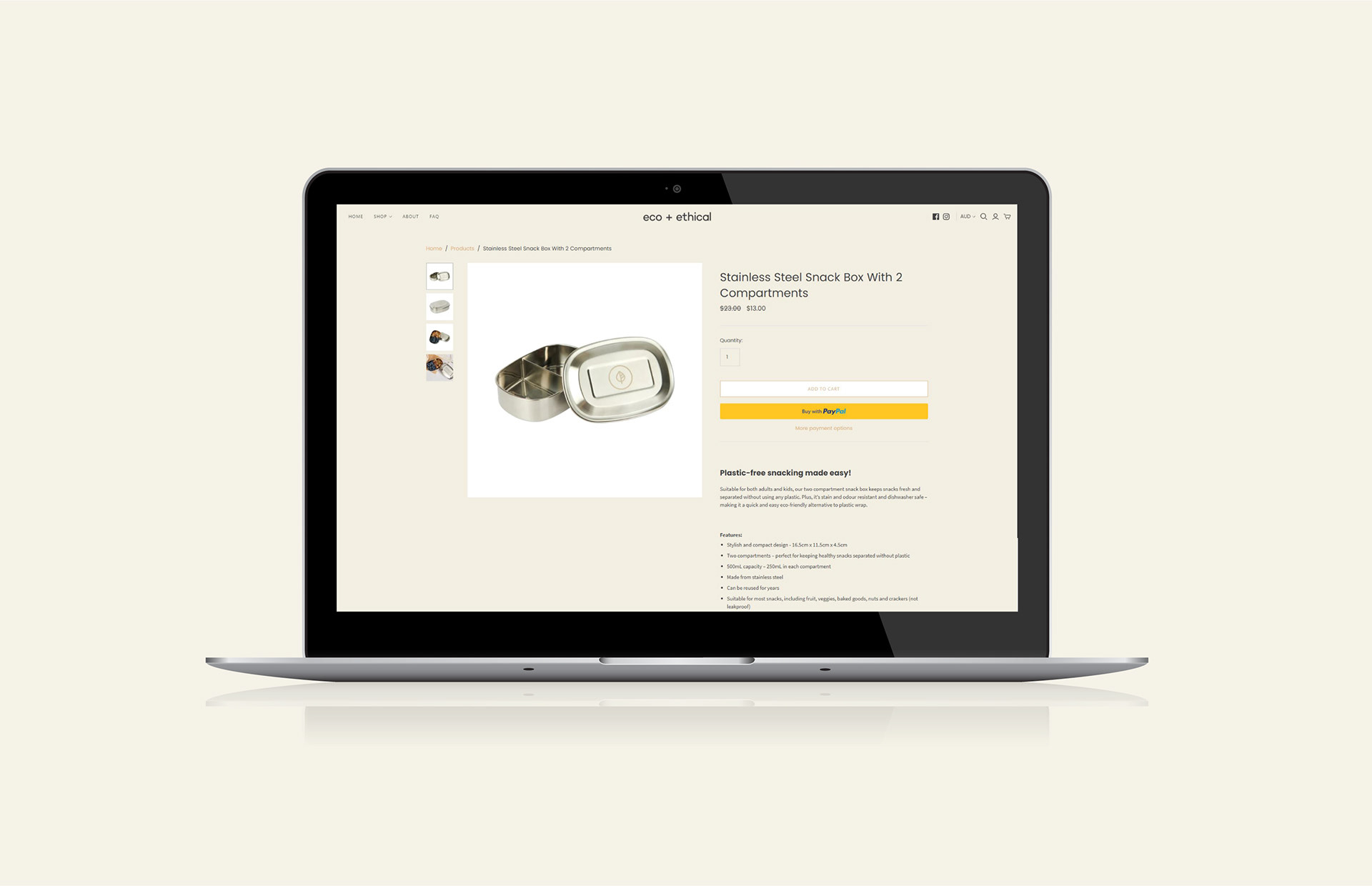Image of laptop showing product on Eco and Ethical website