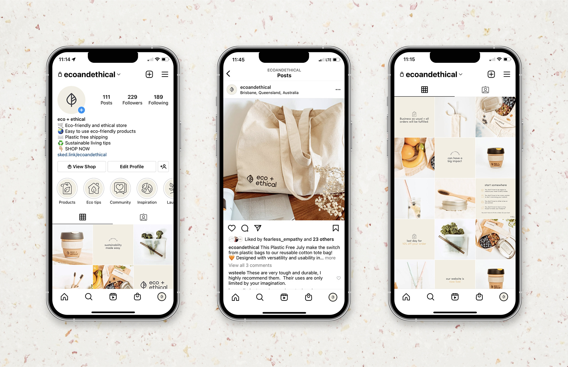 Image of phones showing Eco and Ethical Instagram