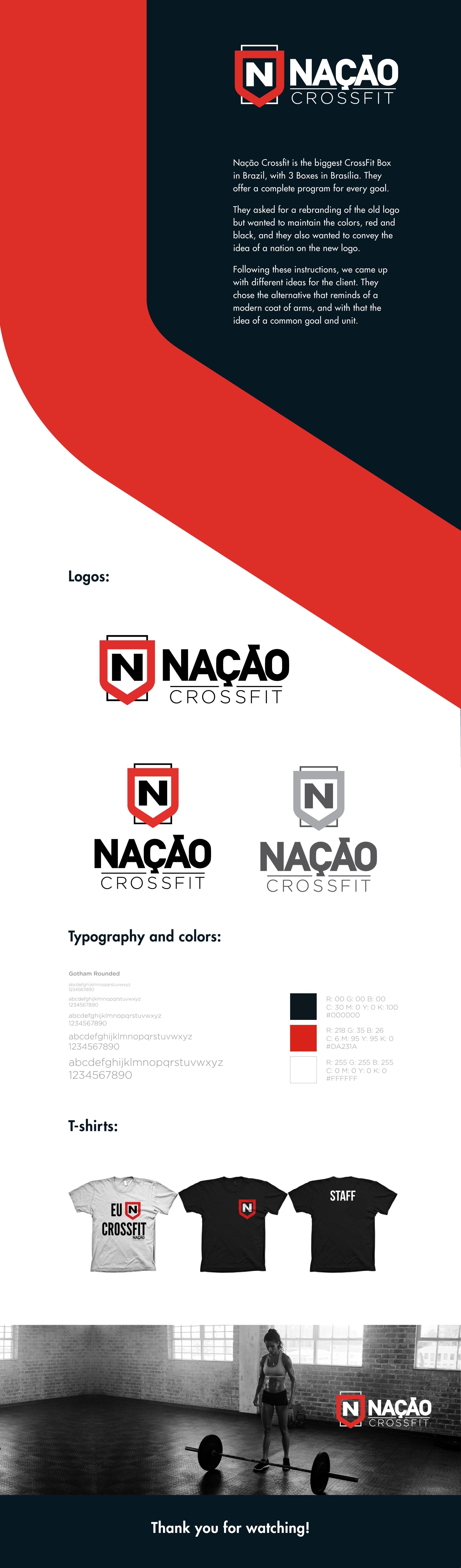 Nação Crossfit is the biggest CrossFit Box in Brazil, with 3 Boxes in Brasília. They offer a complete program for every goal.  They asked for a rebranding of the old logo but wanted to maintain the colors, red and black, and they also wanted to convey the idea of a nation on the new logo.  Following these instructions, we came up with different ideas for the client. They chose the alternative that reminds of a modern coat of arms, and with that the idea of a common goal and unit. 