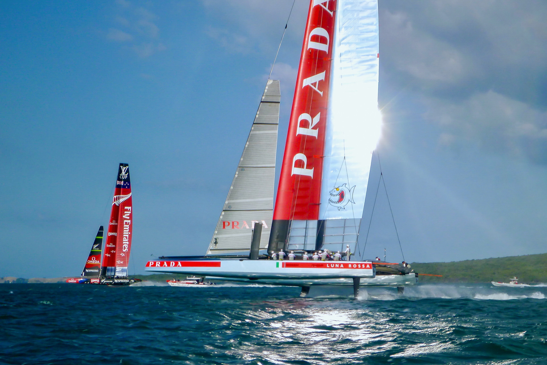 America's Cup training day, Luna Rossa (foreground) and Emirates Team New Zealand