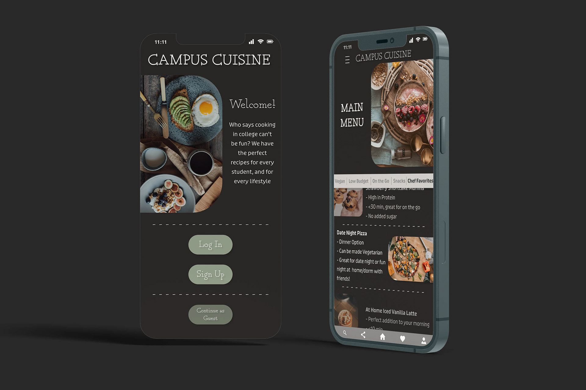 ©Emily Schopfer | Fictional App Design "Campus Cuisine" Adobe XD