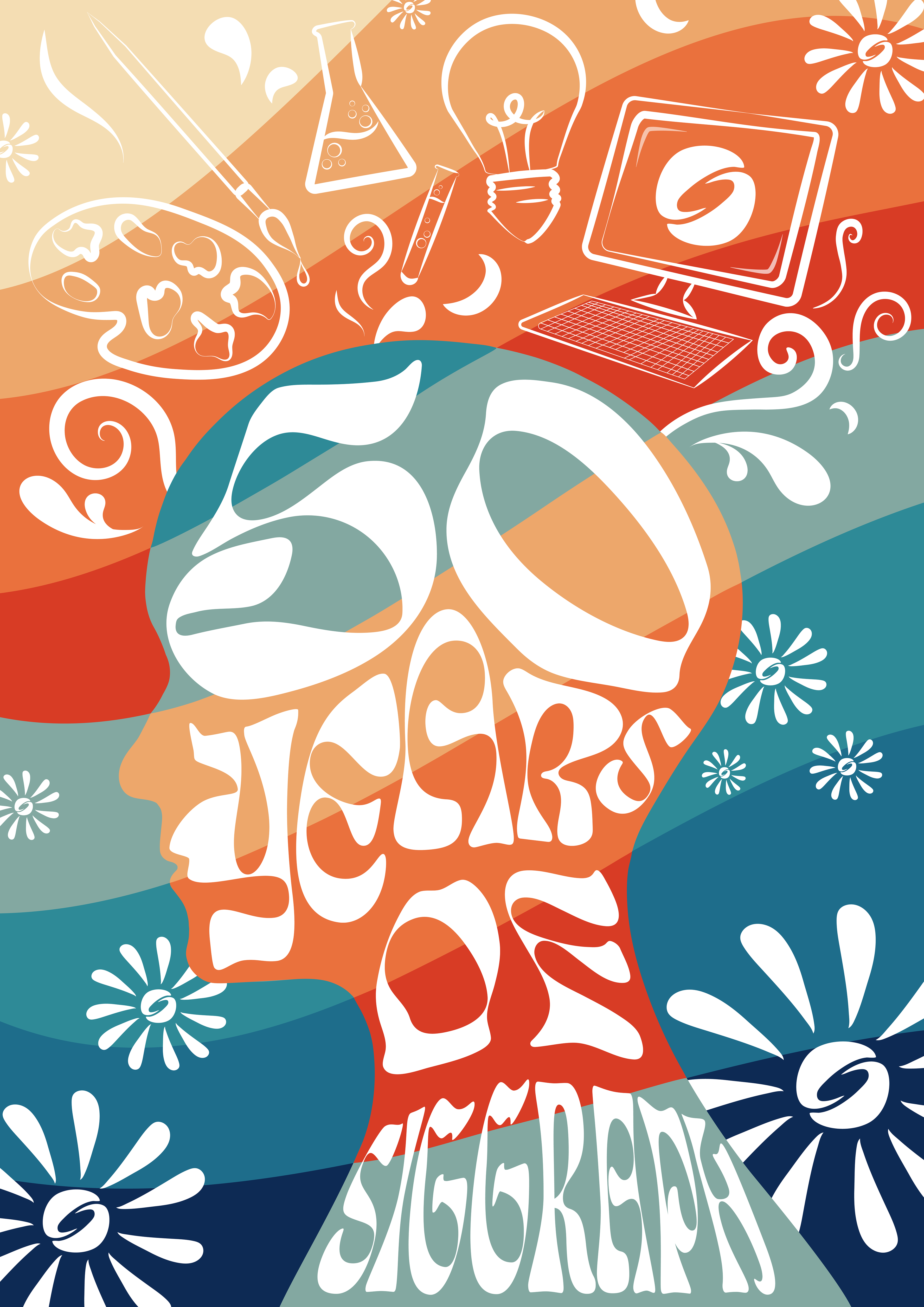 ©Emily Schopfer | Siggraph 50 Years Poster created in Adobe Illustrator - Honorable Mention in SIGGRAPH SPACETIME INTERNATIONAL STUDENT POSTER COMPETITION