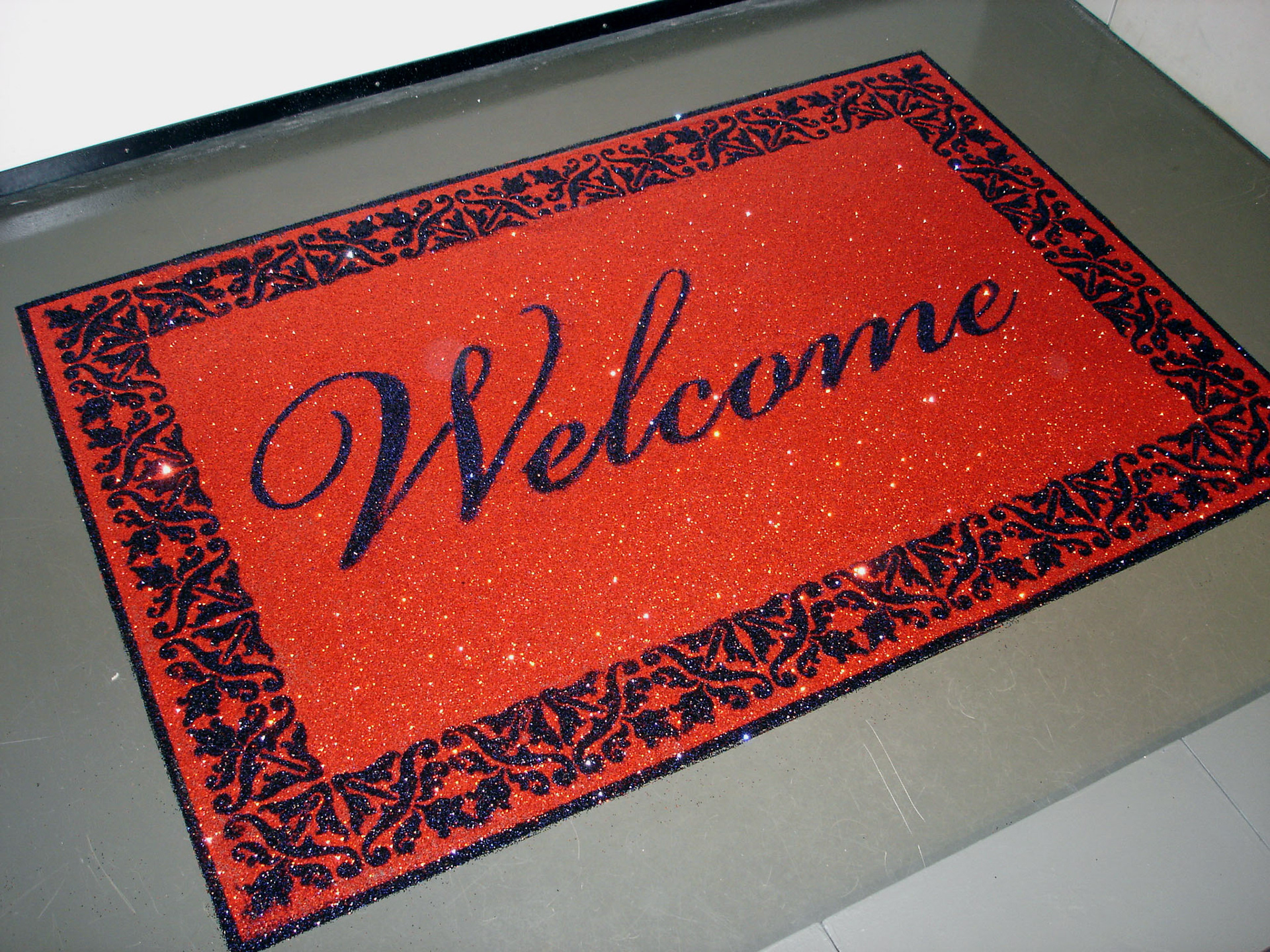 Glitter carpet welcome mat