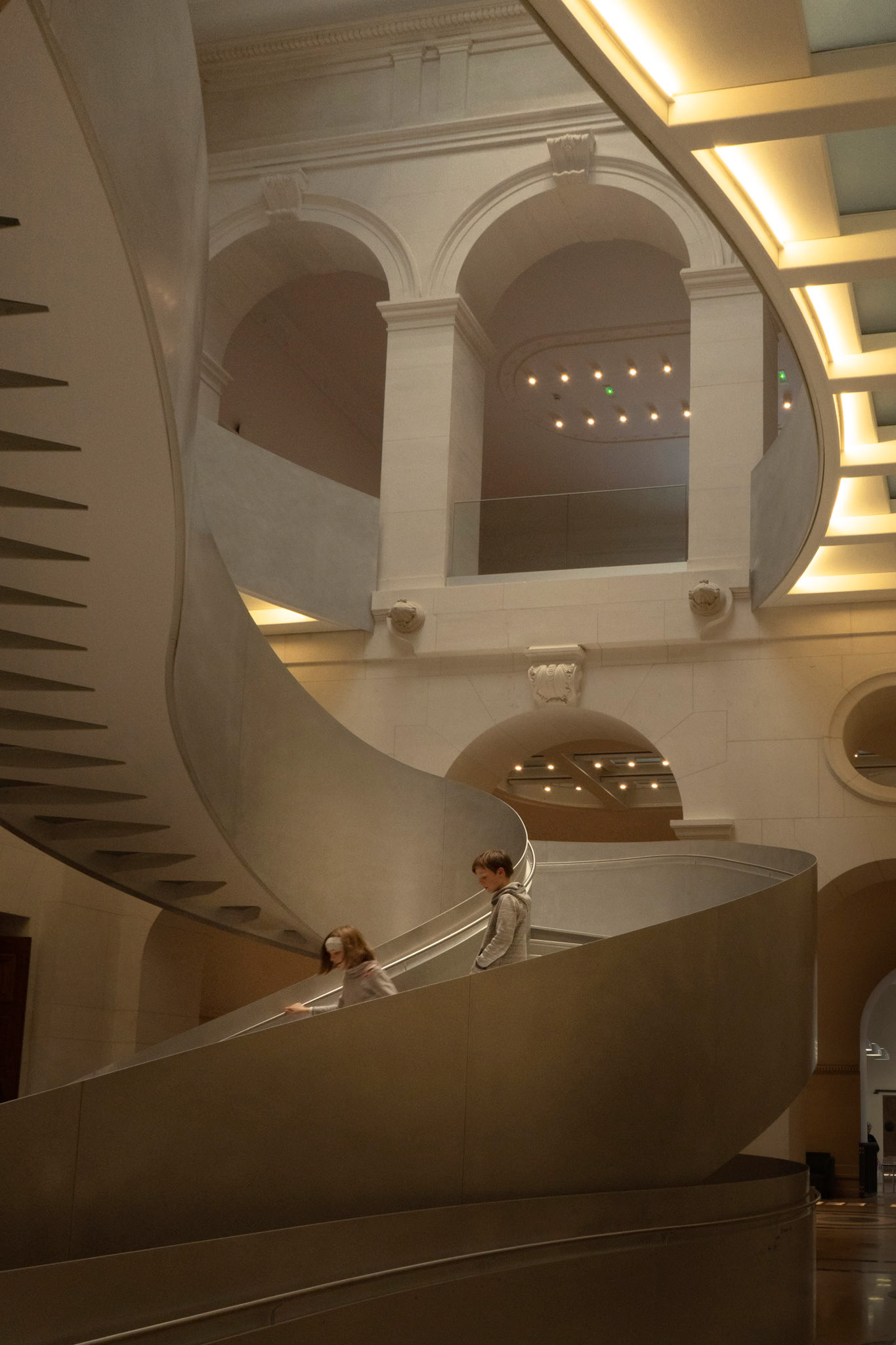 France, Paris, 2022-11-24. The new staircase of the Richelieu site of the Bibliotheque nationale de France (National Library of France) designed by the architect Bruno Gaudin. Photograph by Lageat Perroteau / Hans Lucas.France, Paris, 2022-11-24. Le nouvel escalier du site Richelieu de Bibliotheque nationale de France dessine par l architecte Bruno Gaudin. Photographie de Lageat Perroteau / Hans Lucas.
