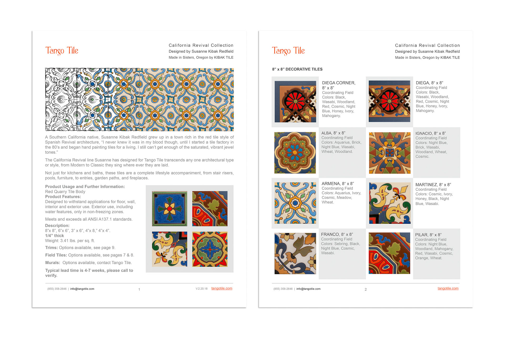 From California Revival Collection info Sheets