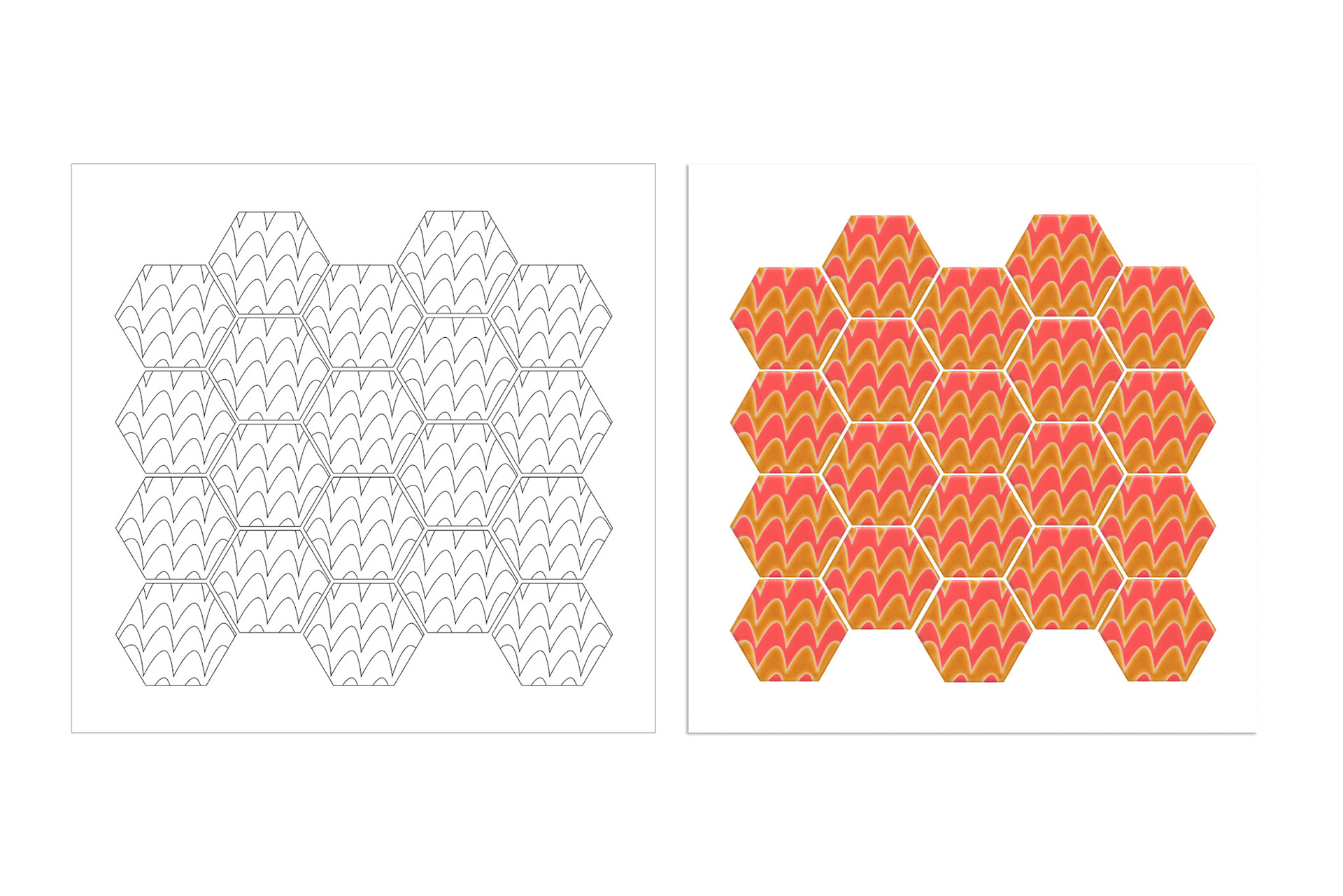 4 1/4" Hex Squiggle ceramic tile, made by Kibak Tile