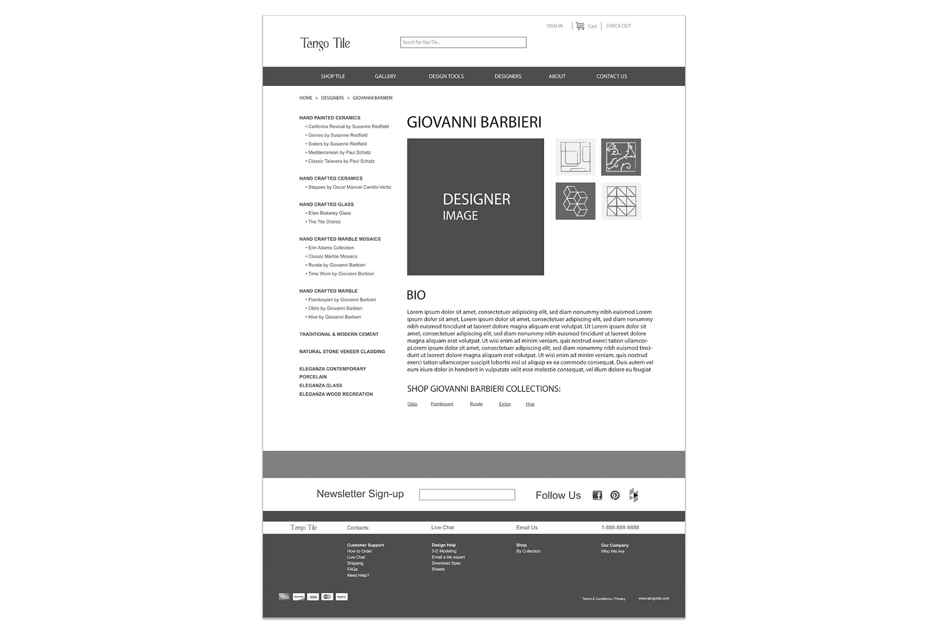 Designer Page Wireframe