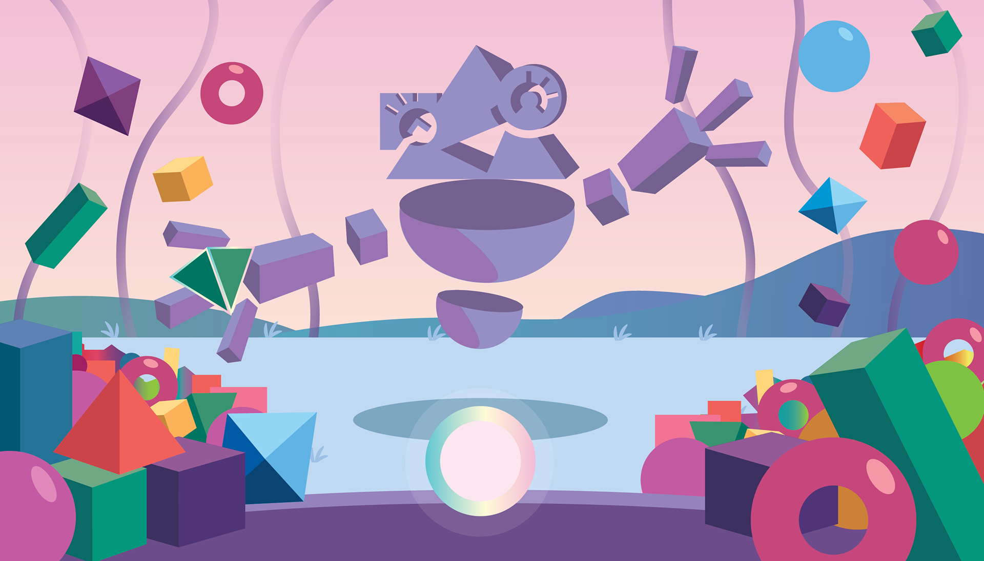 Concept art for the player's first introduction to Gea, the player is just a small orb full of potential.