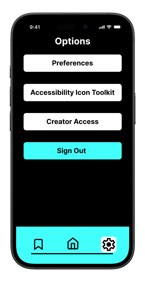 Options menu in high contrast