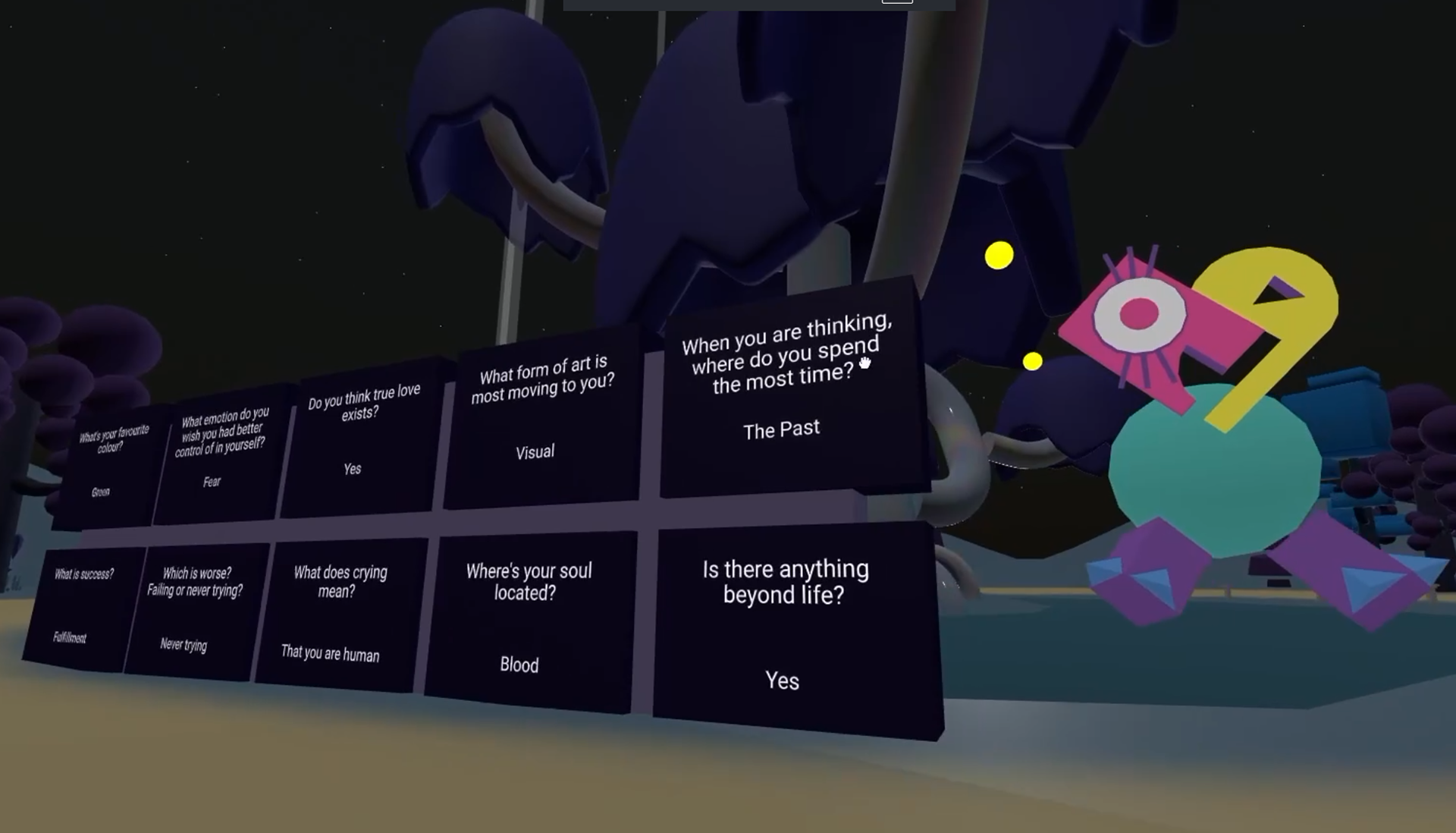 Poly floats next to a player's question answer summary.