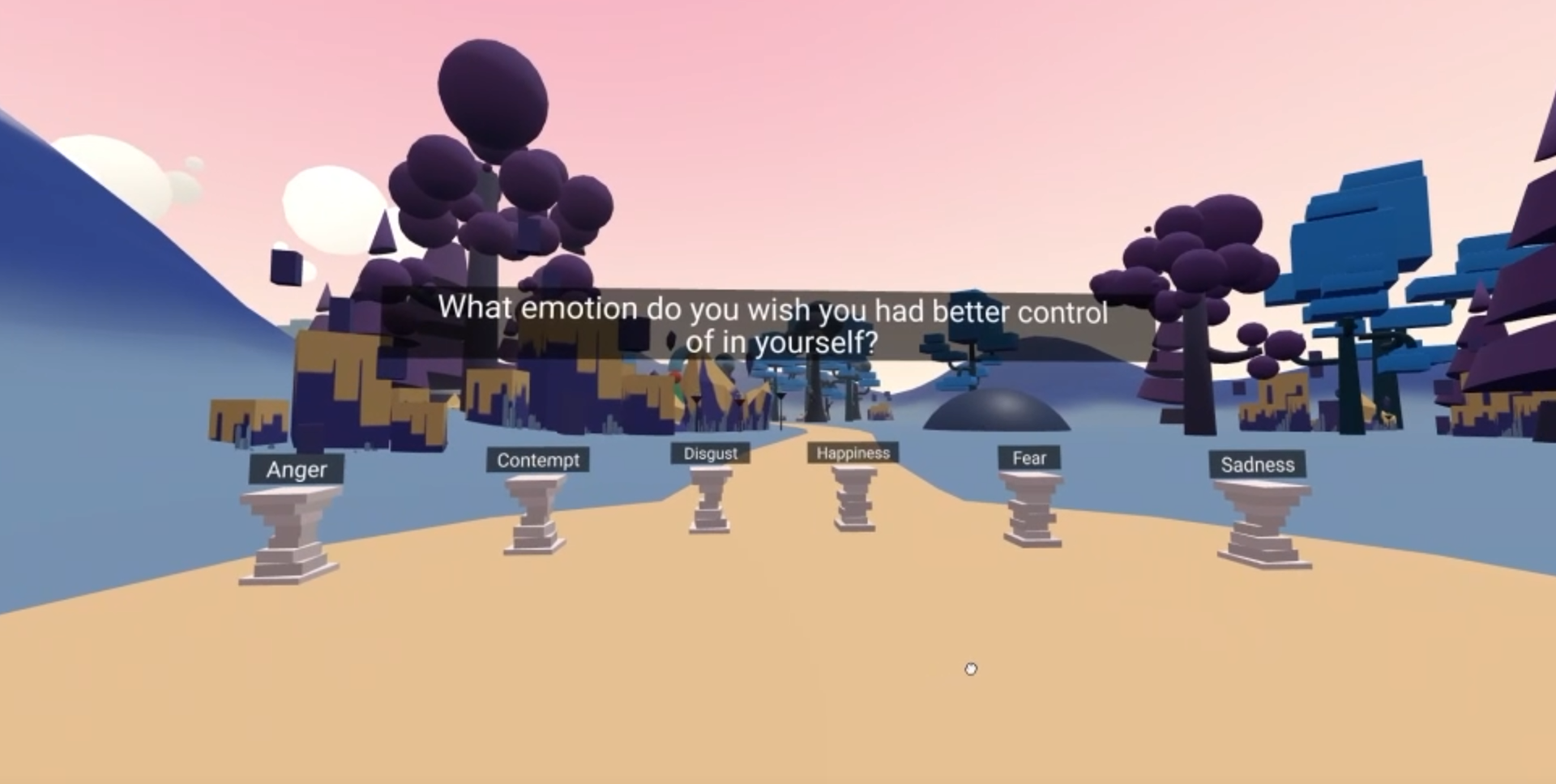 A question with all possible answers on pillars.