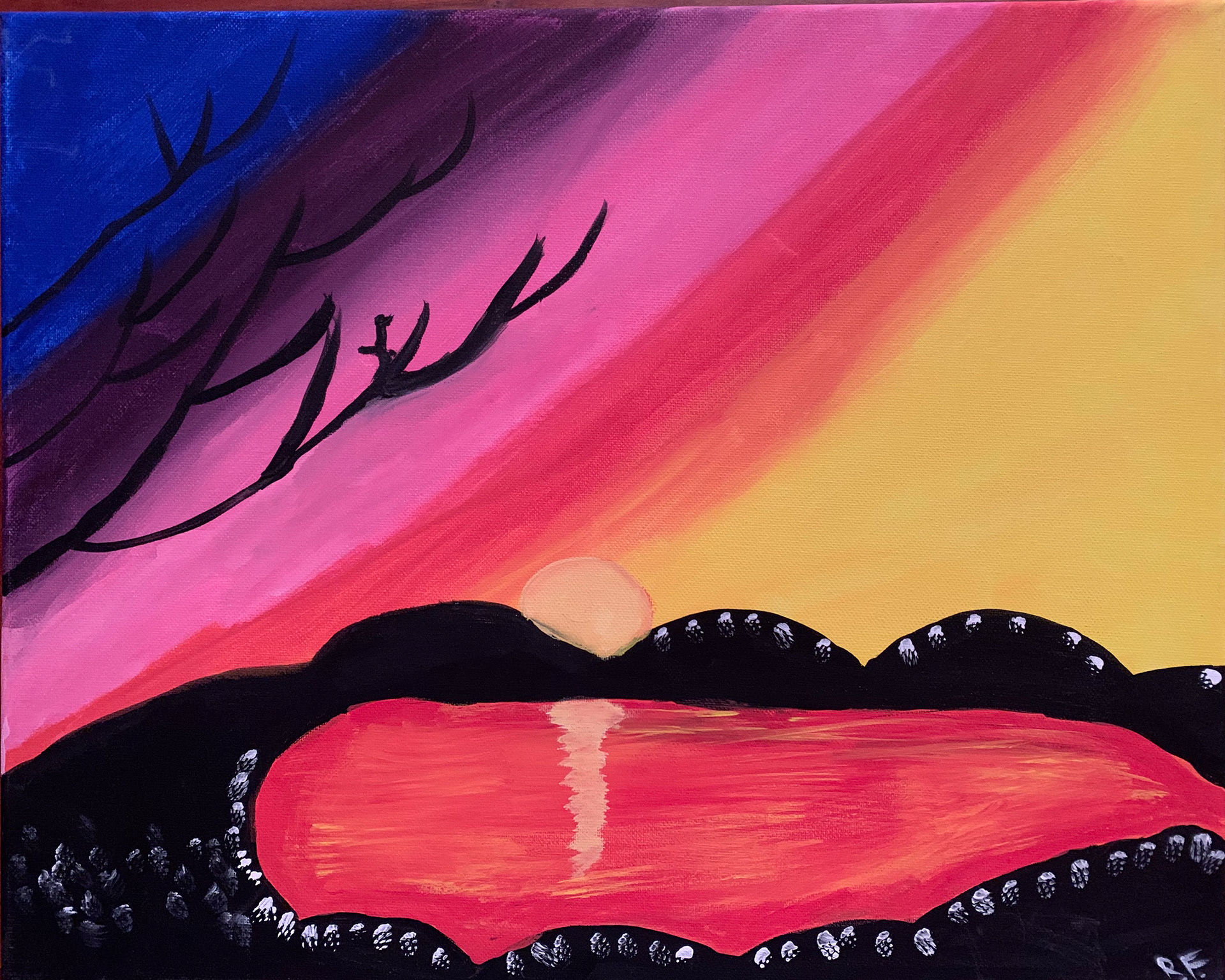 "Sunset over the Lake" 20.5 x 24, acrylic on canvas