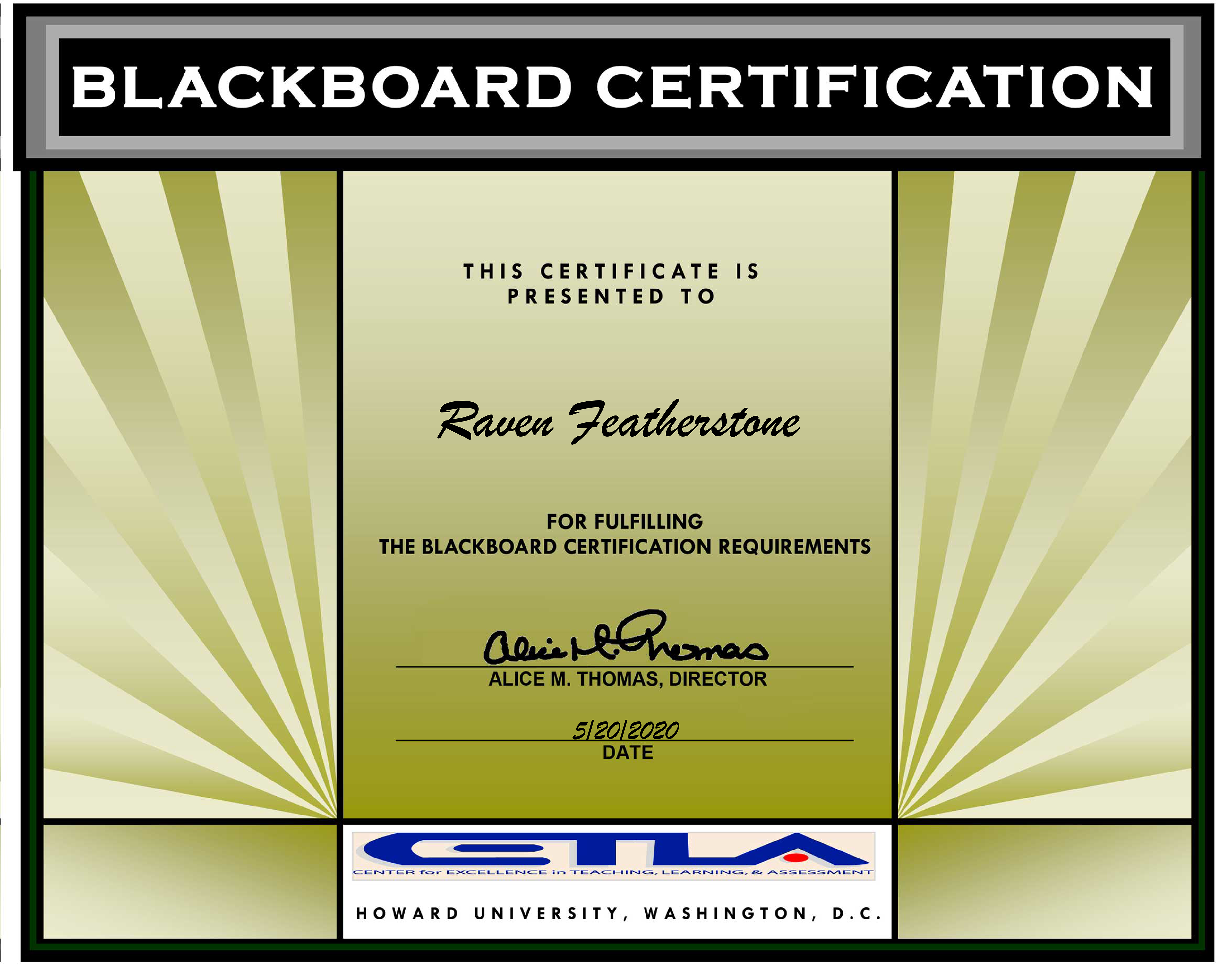 Blackboard Certification Full Requirement May 20, 2020