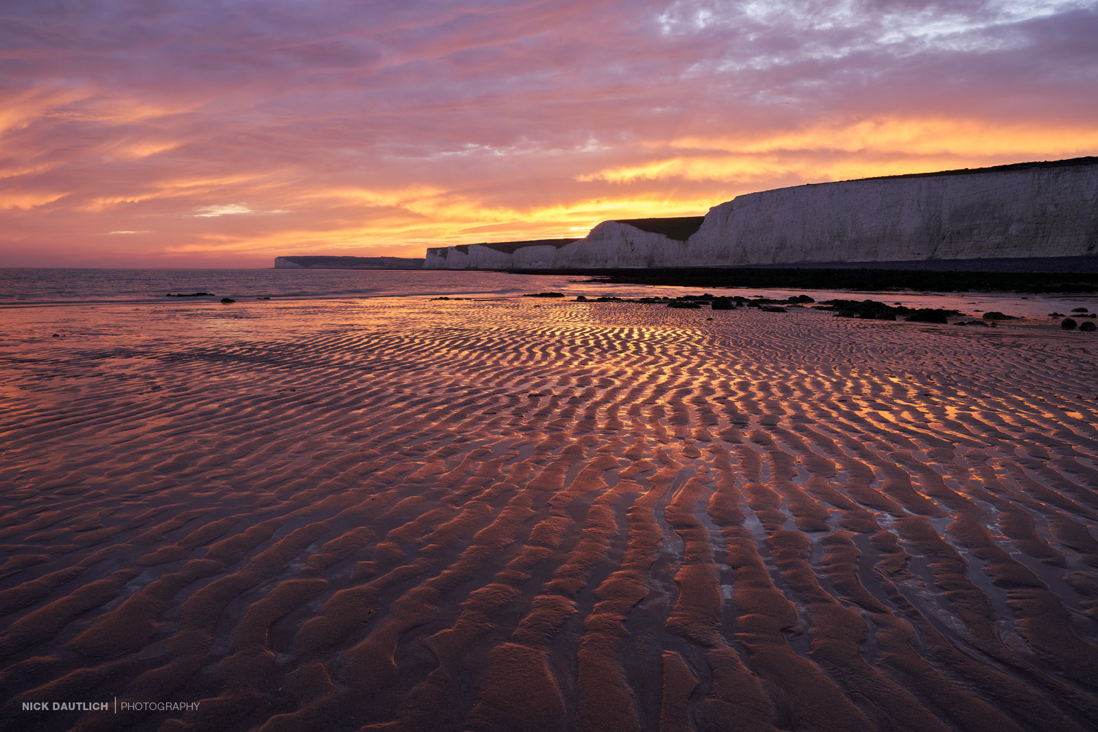 Sunset colours at Birling Gap Beach Sussex England