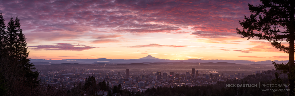 Giant panorama of Portland City during sunrise
