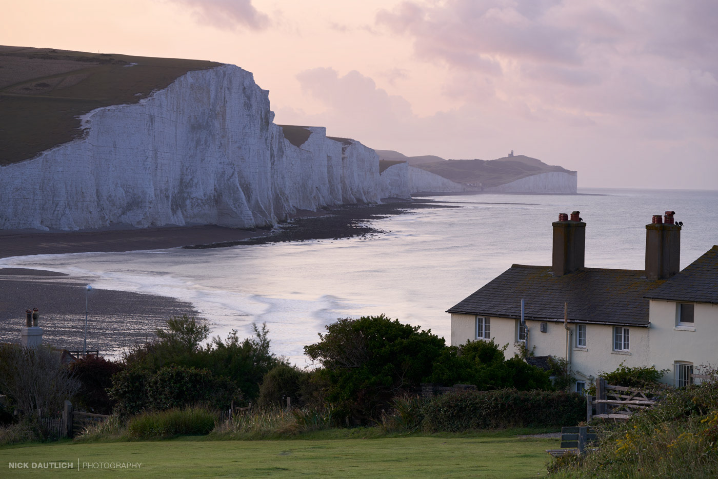 Cottages at Cuckmere Haven during beautiful sunrise in Sussex