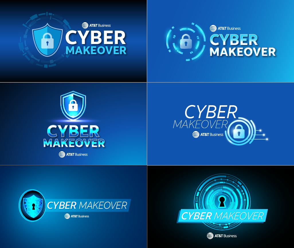 Logos and title card layouts for a video series about cybersecurity for AT&T.