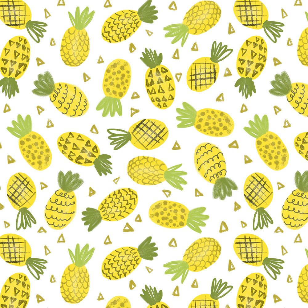 Pineapple Doodle Surface Pattern Design by Sarah Whittle Illustration, Cornwall