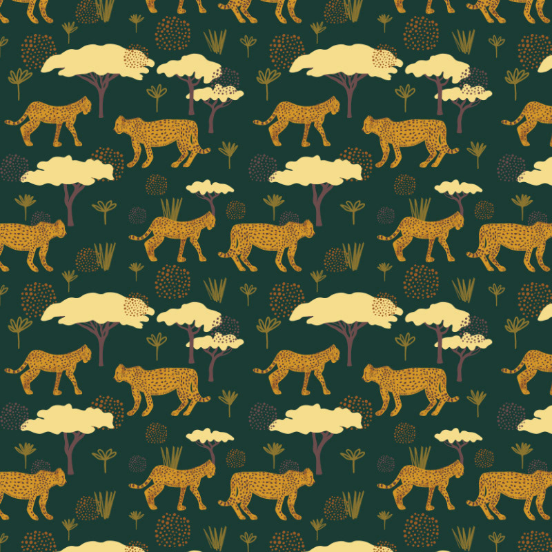 Leopards on the Prowl Surface Pattern Design by Sarah Whittle Illustration, Cornwall