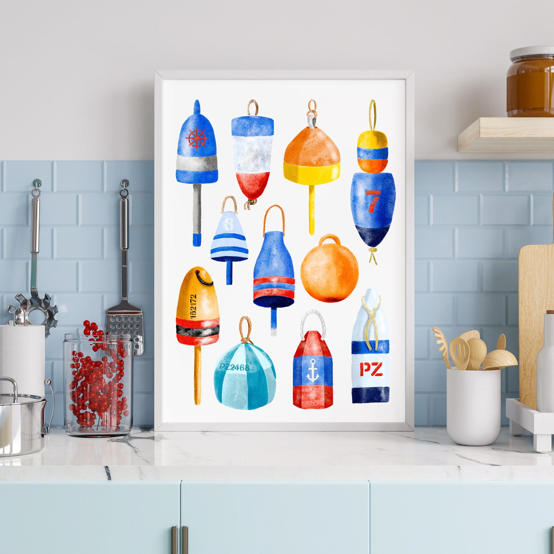 Lobster Buoys Art Print by Sarah Whittle Illustration
