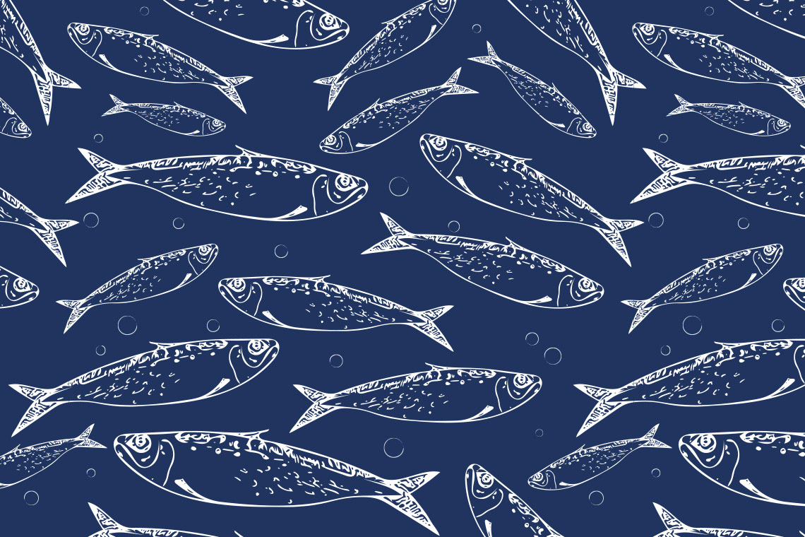 Mackerel Surface Pattern Design by Sarah Whittle Illustration, Cornwall