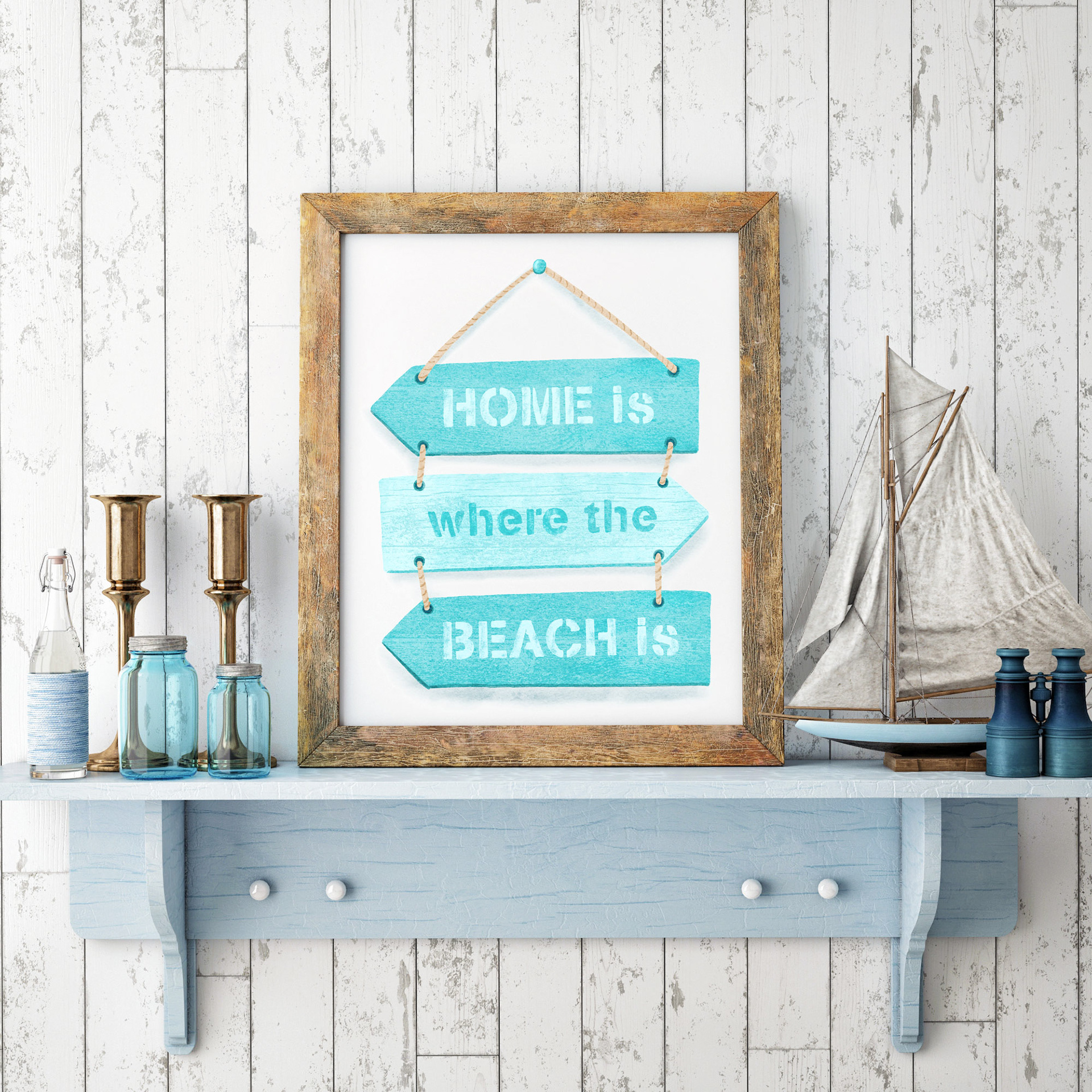 Home is where the beach is art print by Sarah Whittle Illustration, Cornwall