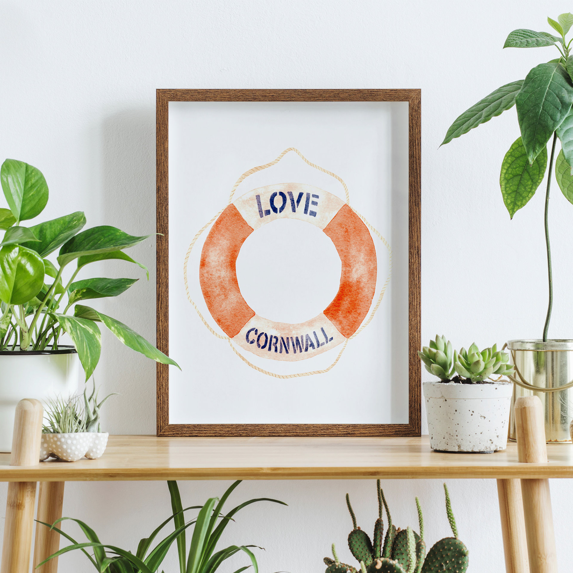 Love Cornwall Lifebuoy Ring Art Print by Sarah Whittle Illustration, Cornwall