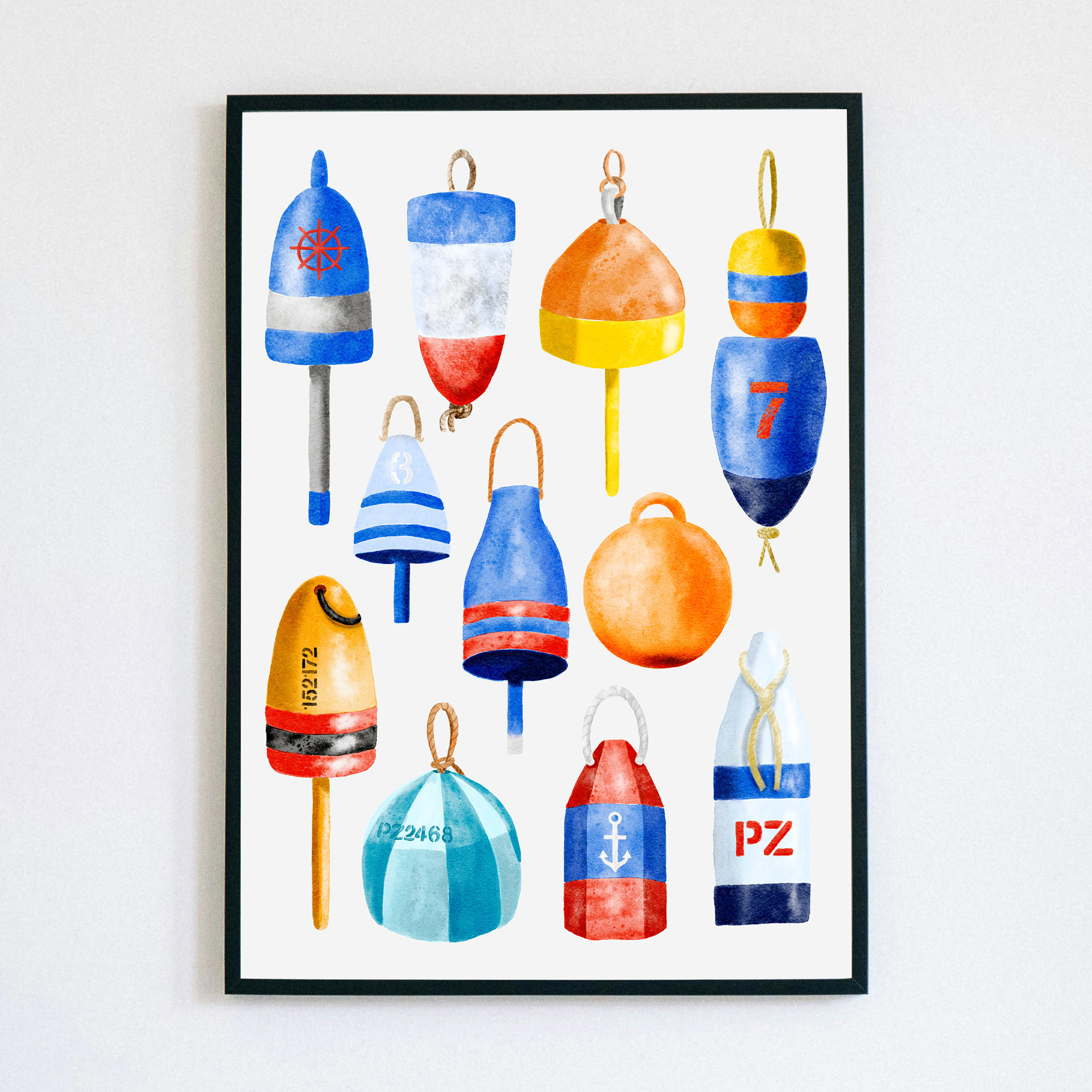 Lobster Buoys Art Print by Sarah Whittle Illustration