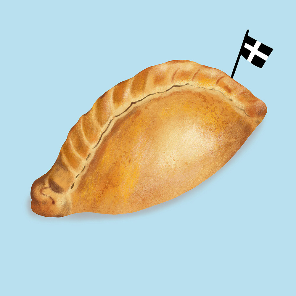 Cornish Pasty Illustration with Cornwall Flag by Sarah Whittle Illustration