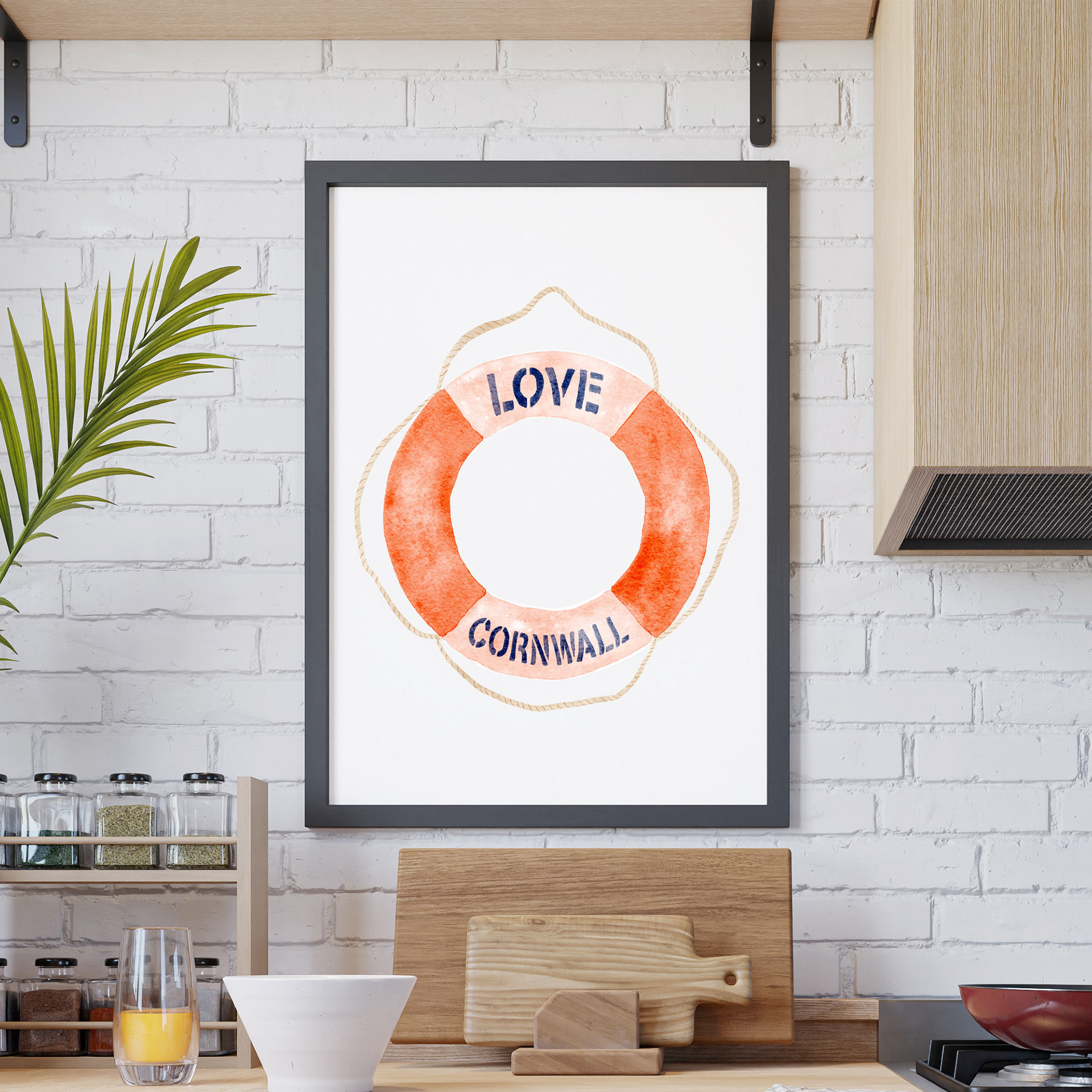 Love Cornwall Lifebuoy Ring Art Print by Sarah Whittle Illustration, Cornwall