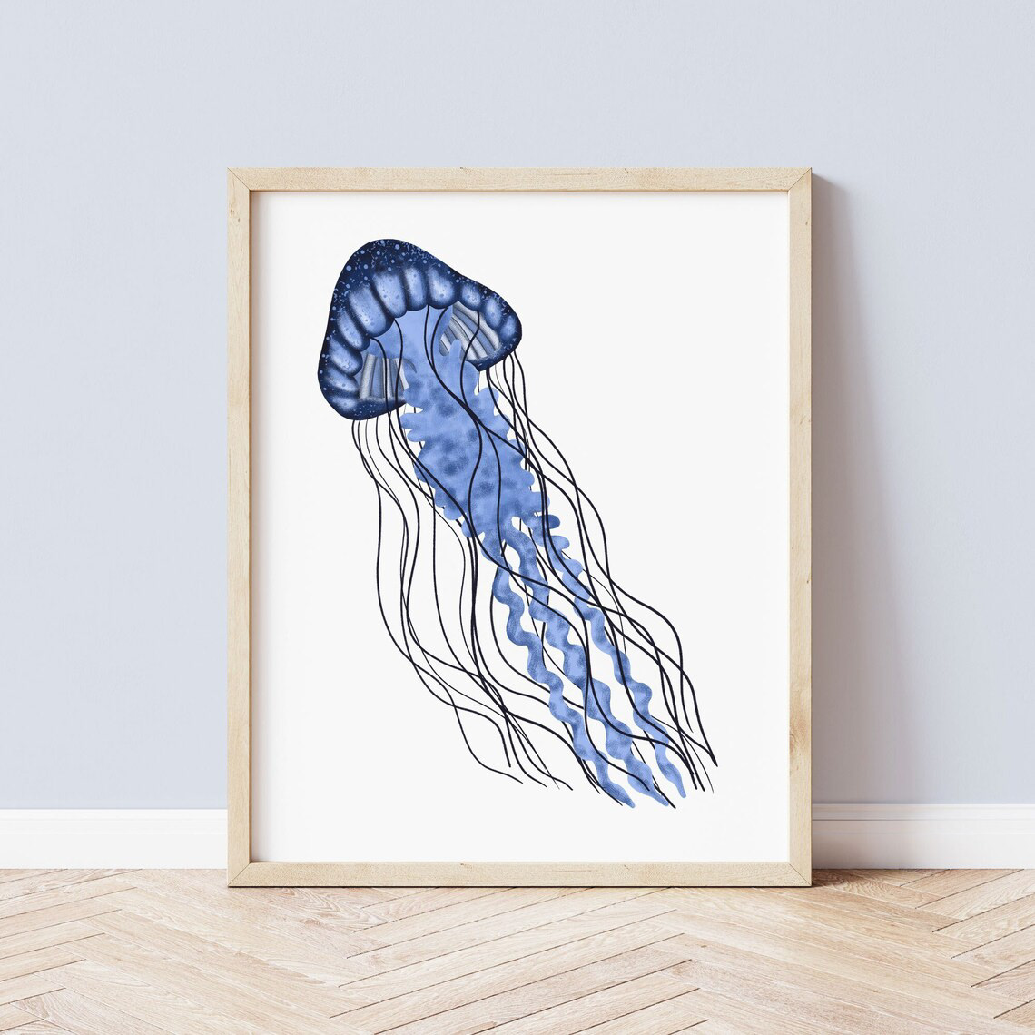 Blue Jellyfish Art Print by Sarah Whittle Illustration, Cornwall