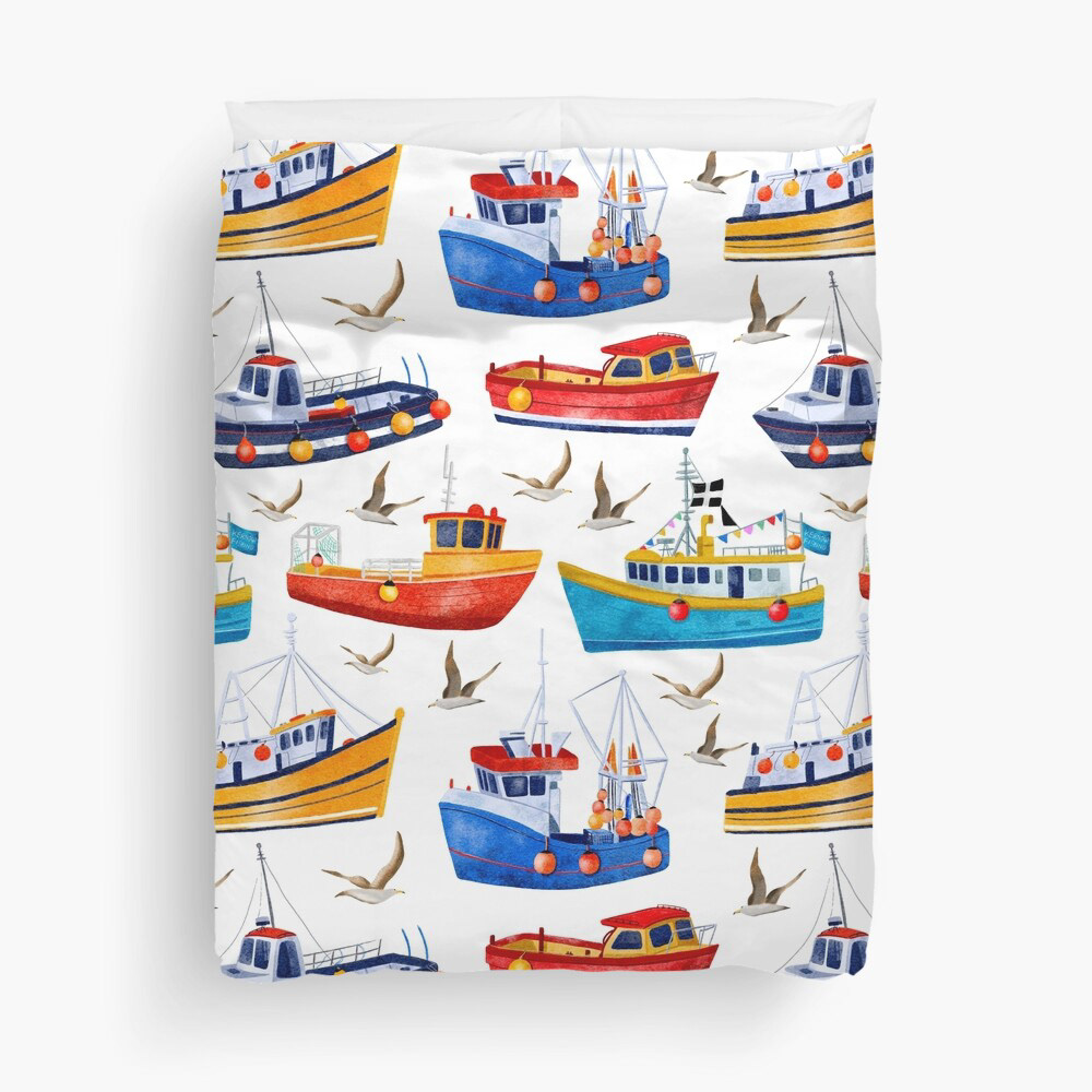 Cornish Fishing Boats Surface Pattern Design by Sarah Whittle Illustration, Cornwall
