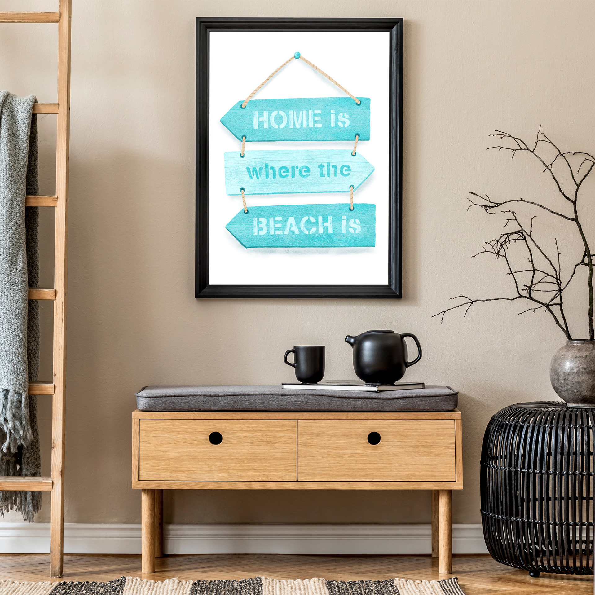 Home is where the beach is art print by Sarah Whittle Illustration, Cornwall